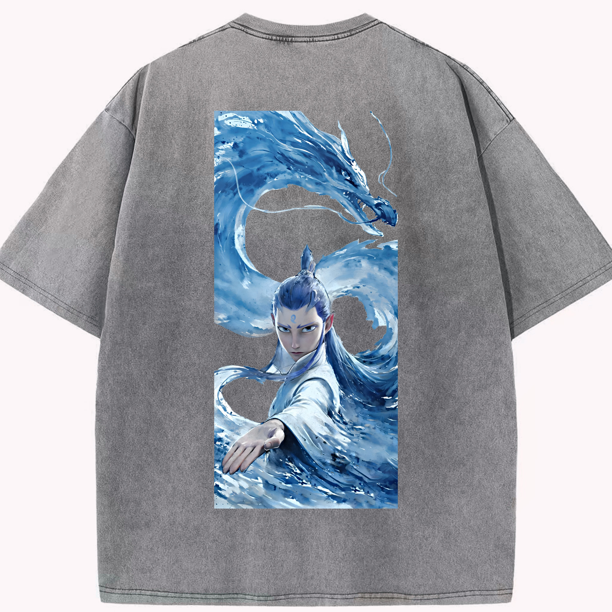 （画像用） Ne Zha 2 ナタ 魔童の大暴れ 綿100% ヴィンテージ風 半袖Tシャツ（背面プリント）