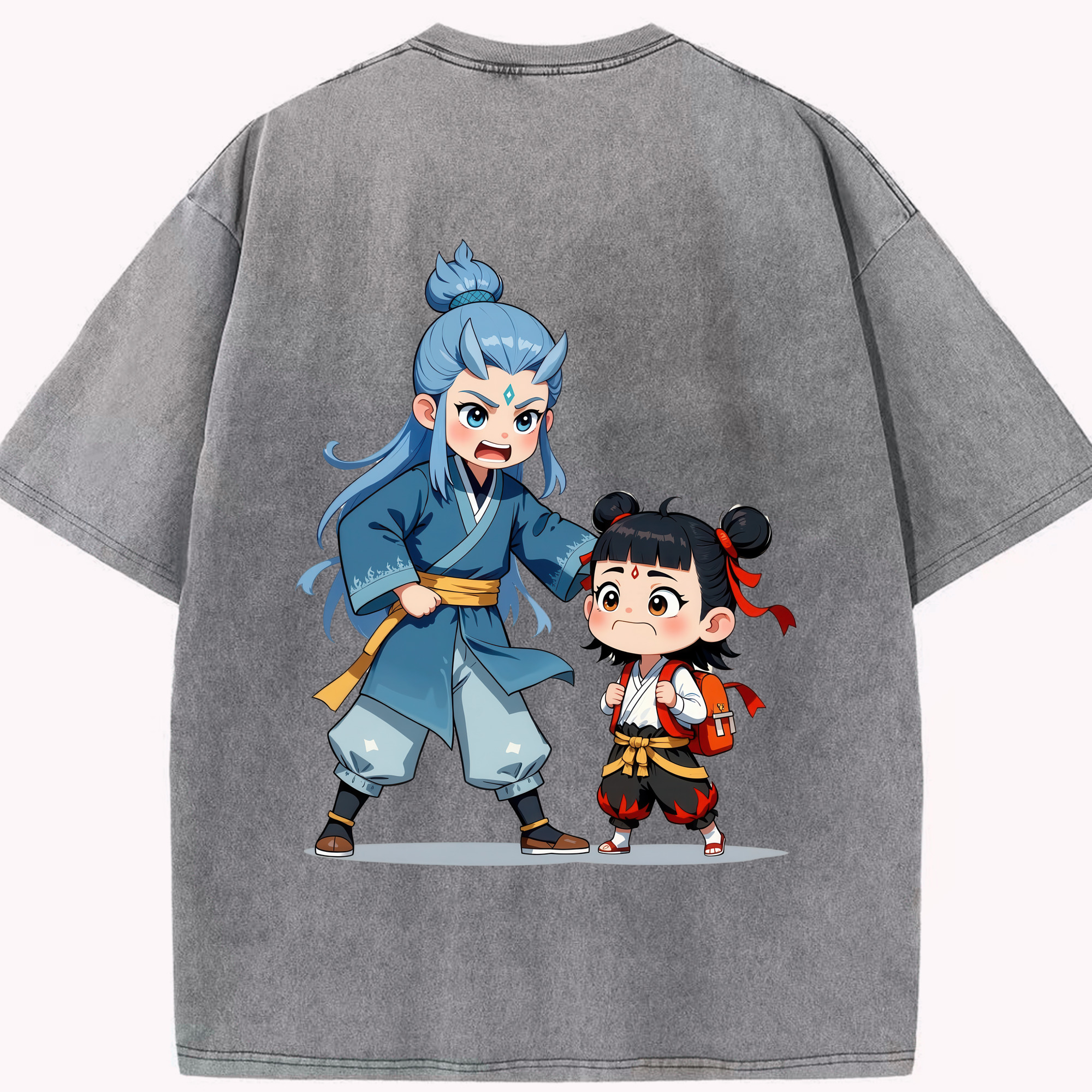 （画像用） Ne Zha 2 ナタ 魔童の大暴れ 綿100% ヴィンテージ風 半袖Tシャツ（背面プリント）