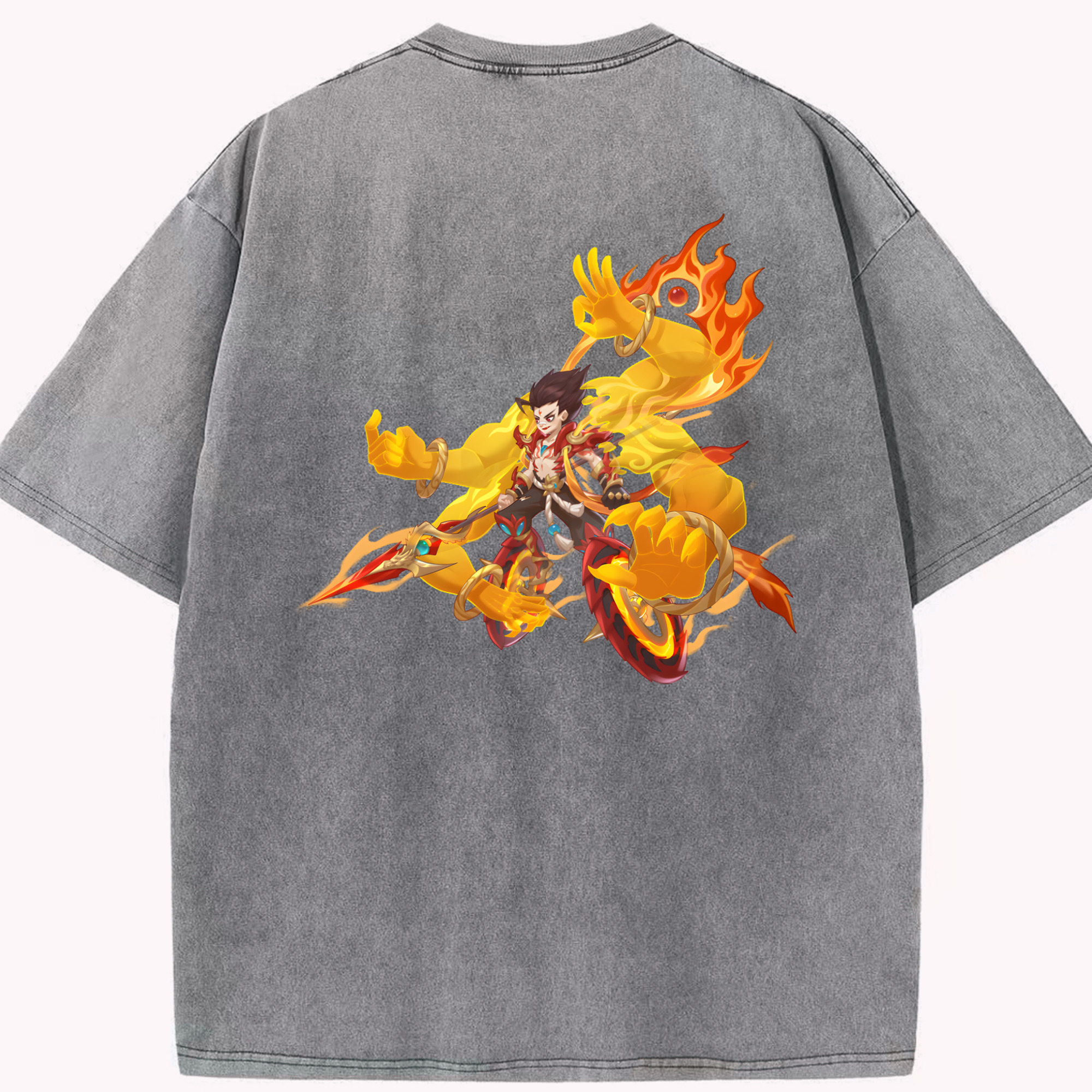 （画像用） Ne Zha 2 ナタ 魔童の大暴れ 綿100% ヴィンテージ風 半袖Tシャツ（背面プリント）
