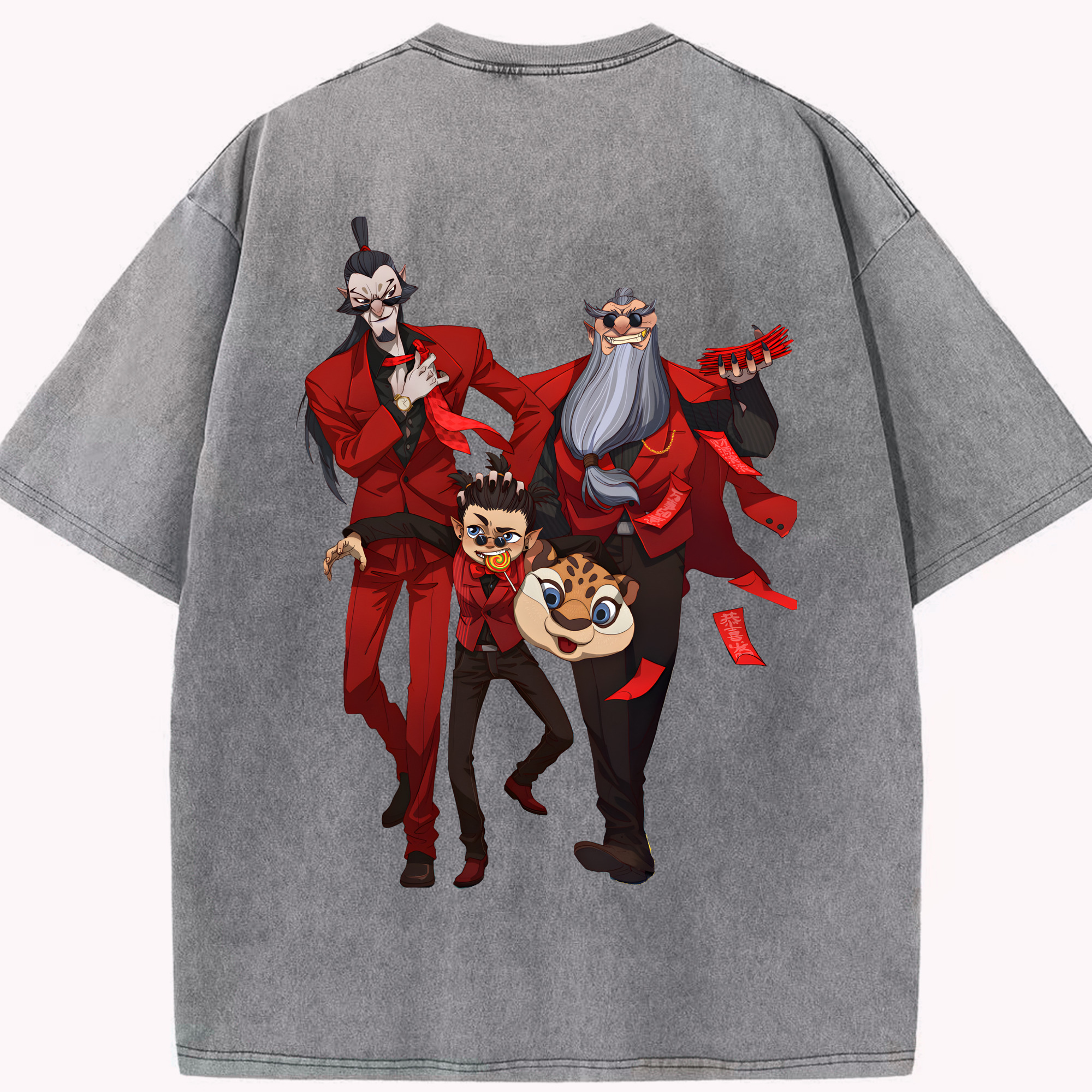 （画像用） Ne Zha 2 ナタ 魔童の大暴れ 綿100% ヴィンテージ風 半袖Tシャツ（背面プリント）