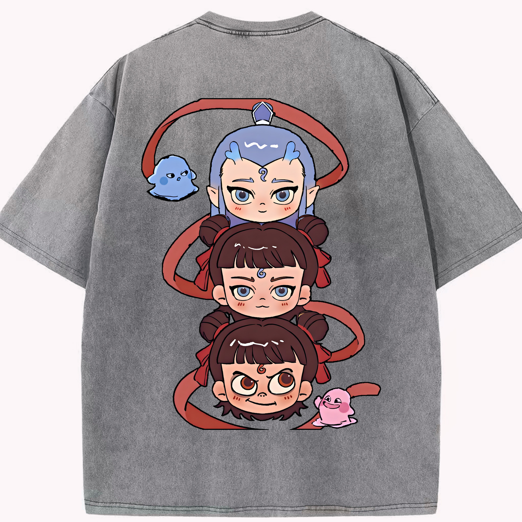 （画像用） Ne Zha 2 ナタ 魔童の大暴れ 綿100% ヴィンテージ風 半袖Tシャツ（背面プリント）