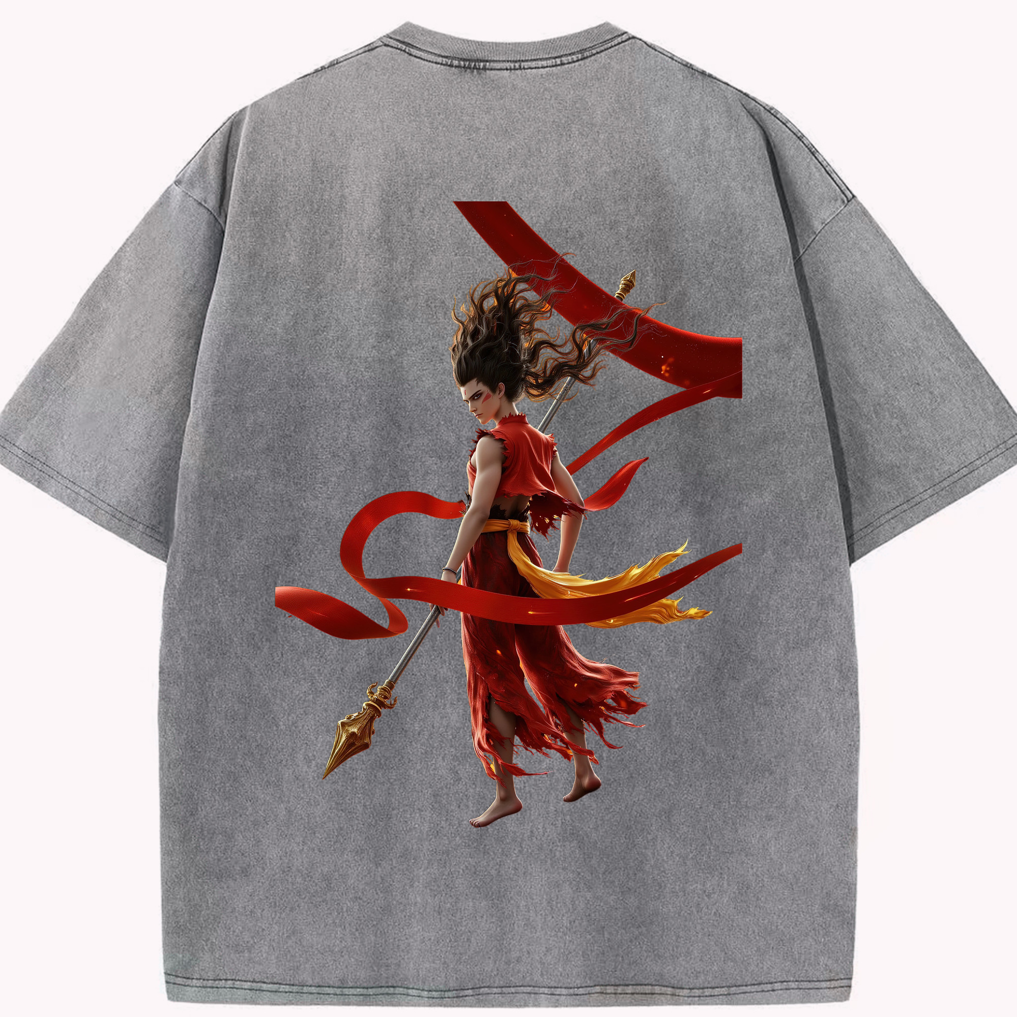 （画像用） Ne Zha 2 ナタ 魔童の大暴れ 綿100% ヴィンテージ風 半袖Tシャツ（背面プリント）