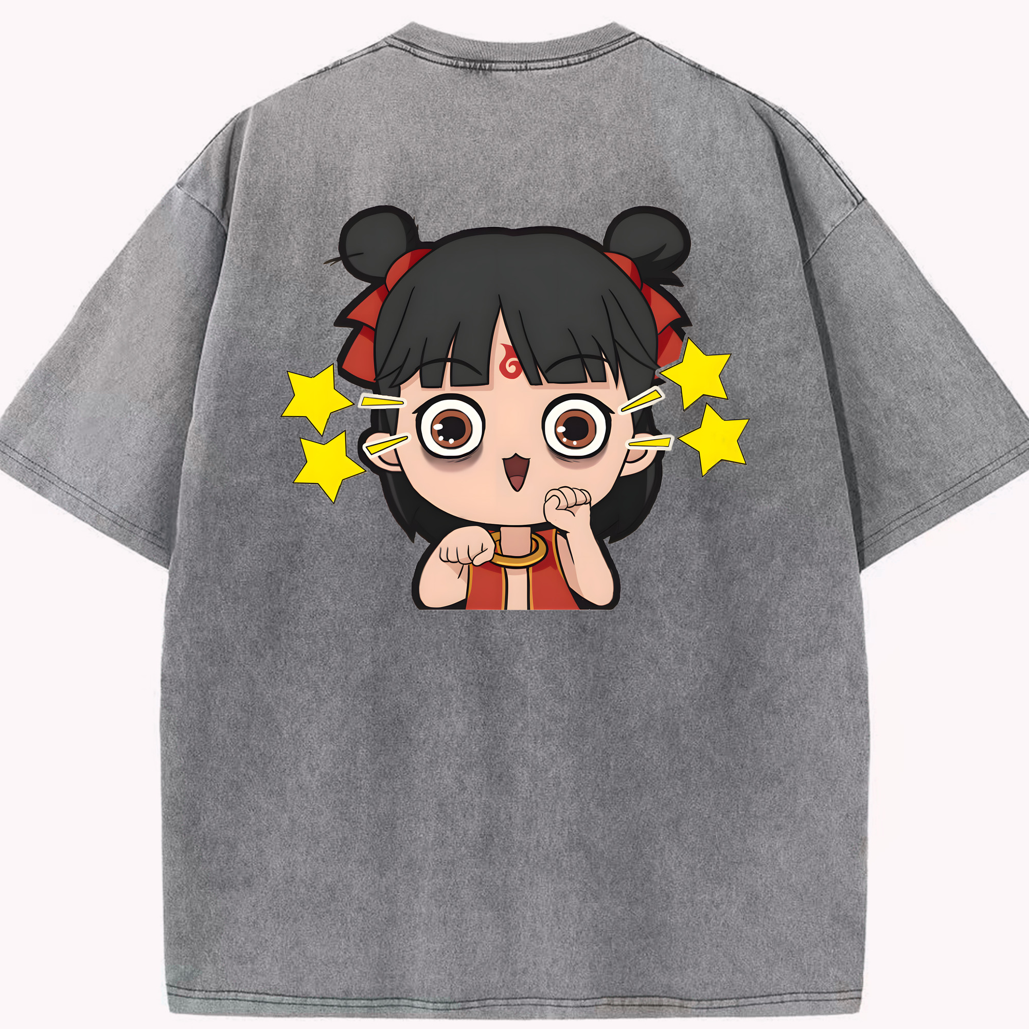 （画像用） Ne Zha 2 ナタ 魔童の大暴れ 綿100% ヴィンテージ風 半袖Tシャツ（背面プリント）