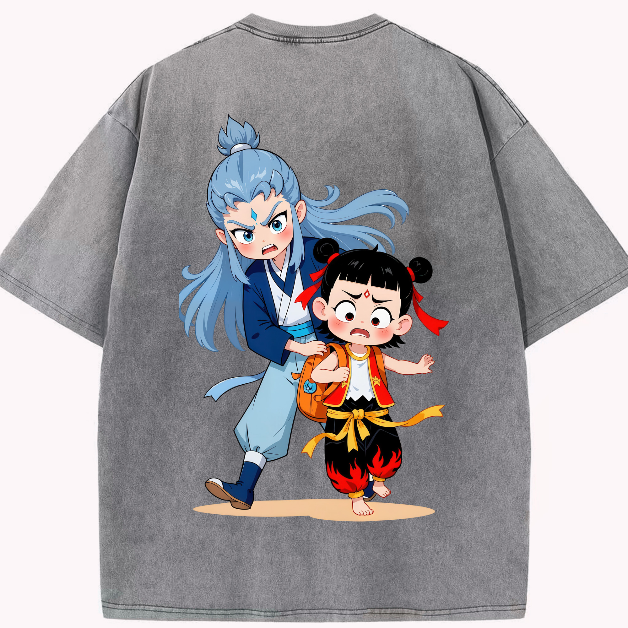 （画像用） Ne Zha 2 ナタ 魔童の大暴れ 綿100% ヴィンテージ風 半袖Tシャツ（背面プリント）