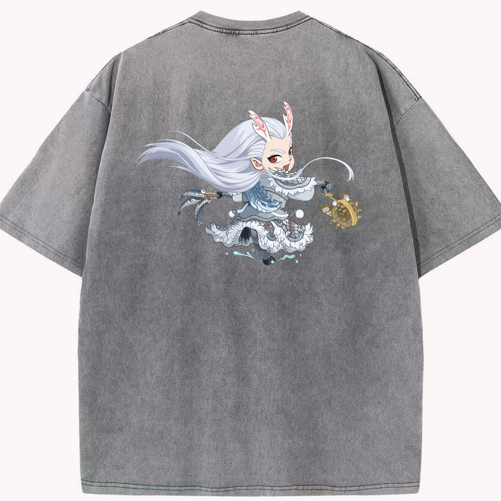 （画像用） Ne Zha 2 ナタ 魔童の大暴れ 綿100% ヴィンテージ風 半袖Tシャツ（背面プリント）
