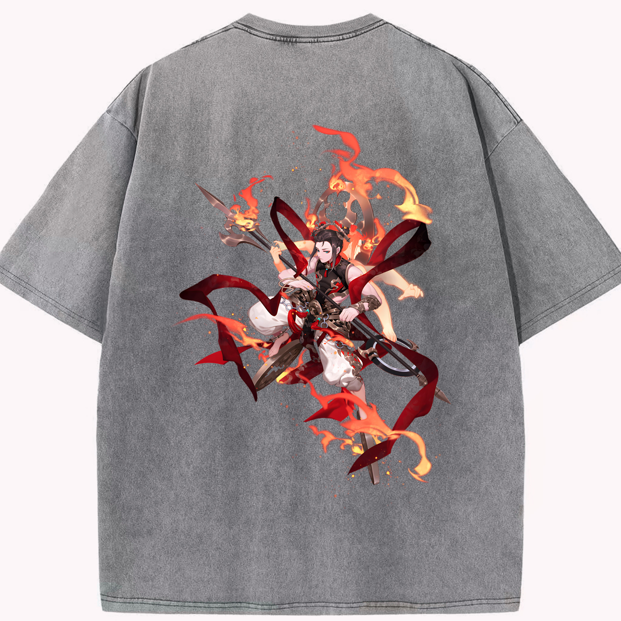 （画像用） Ne Zha 2 ナタ 魔童の大暴れ 綿100% ヴィンテージ風 半袖Tシャツ（背面プリント）