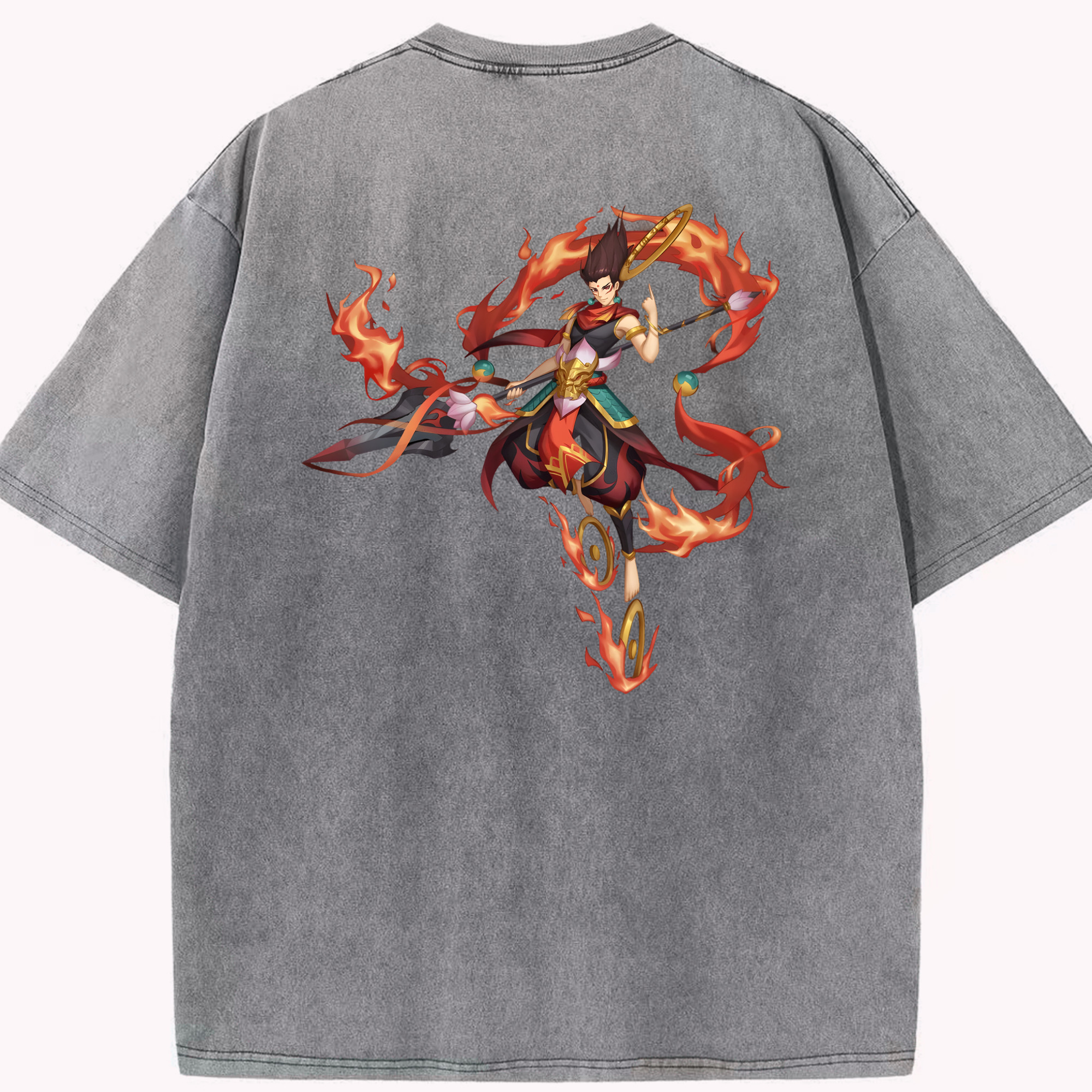 （画像用） Ne Zha 2 ナタ 魔童の大暴れ 綿100% ヴィンテージ風 半袖Tシャツ（背面プリント）