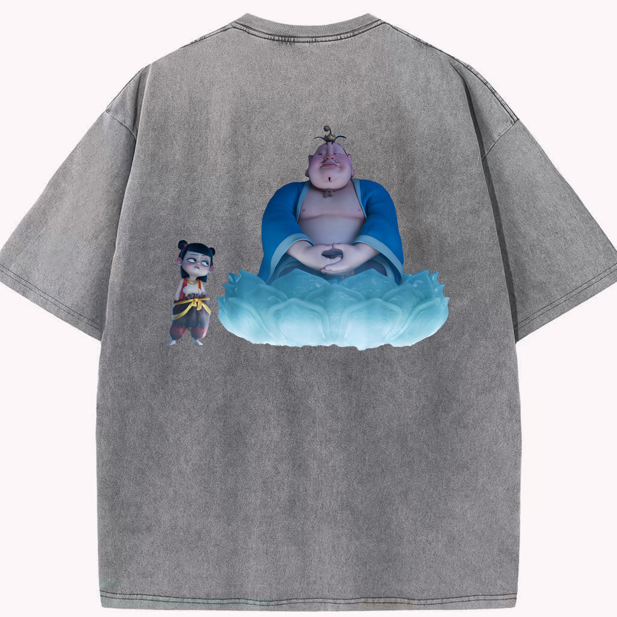 （画像用） Ne Zha 2 ナタ 魔童の大暴れ 綿100% ヴィンテージ風 半袖Tシャツ（背面プリント）