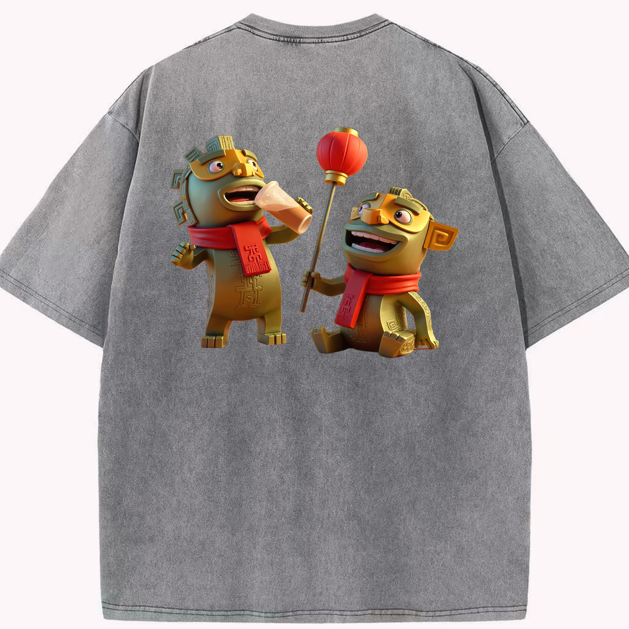 （画像用） Ne Zha 2 ナタ 魔童の大暴れ 綿100% ヴィンテージ風 半袖Tシャツ（背面プリント）