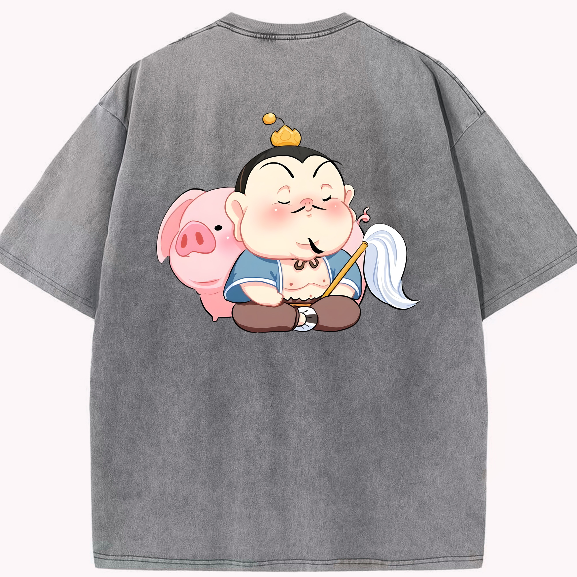 （画像用） Ne Zha 2 ナタ 魔童の大暴れ 綿100% ヴィンテージ風 半袖Tシャツ（背面プリント）
