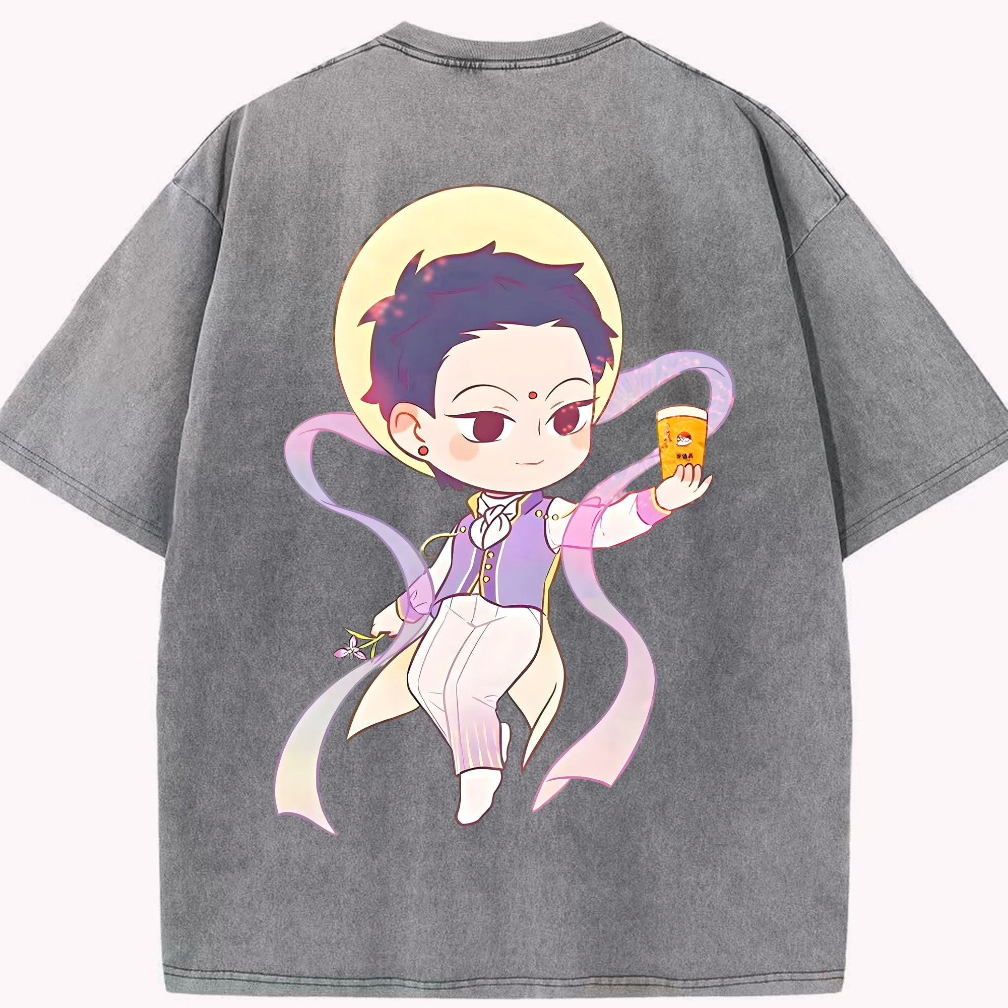 （画像用） Ne Zha 2 ナタ 魔童の大暴れ 綿100% ヴィンテージ風 半袖Tシャツ（背面プリント）