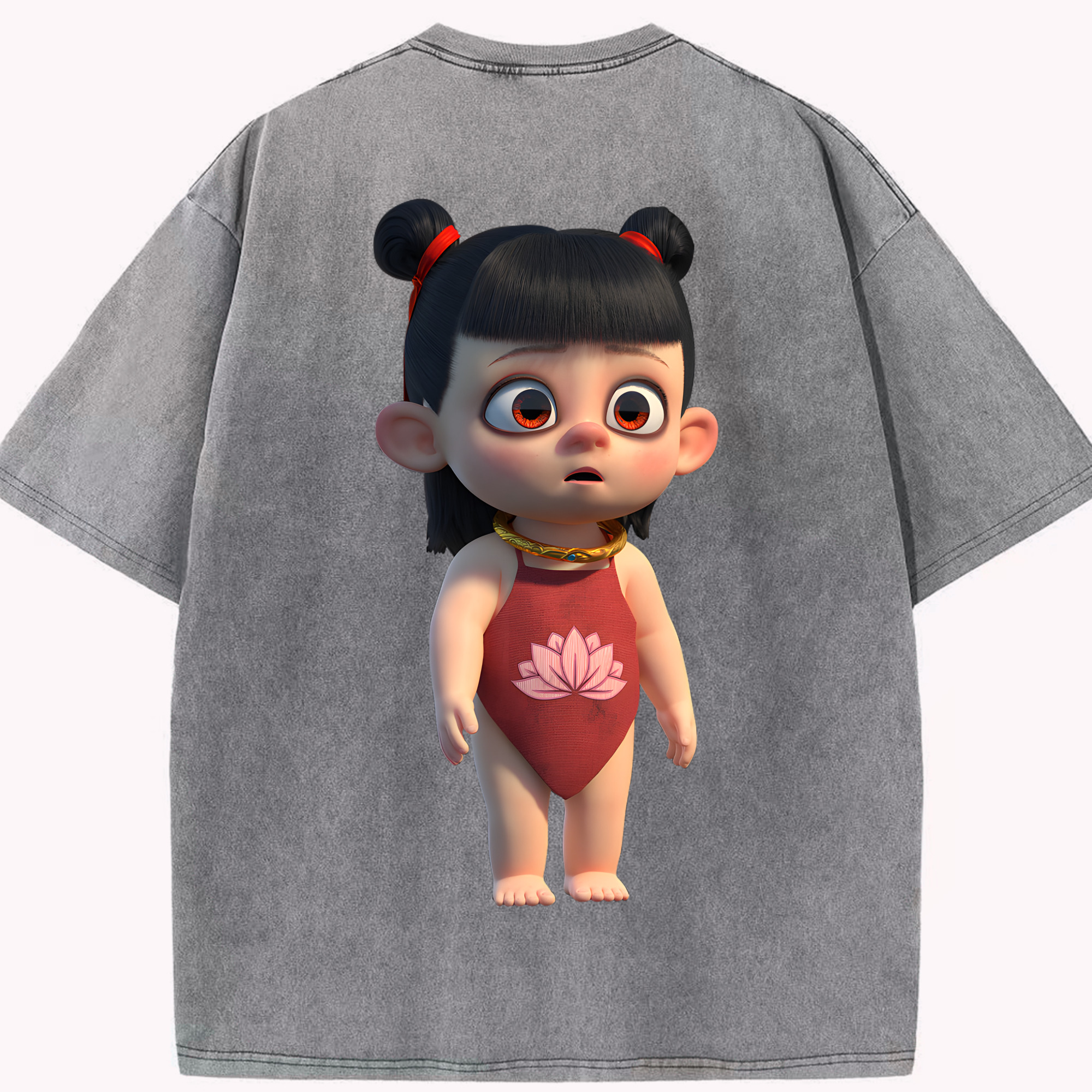 （画像用） Ne Zha 2 ナタ 魔童の大暴れ 綿100% ヴィンテージ風 半袖Tシャツ（背面プリント）