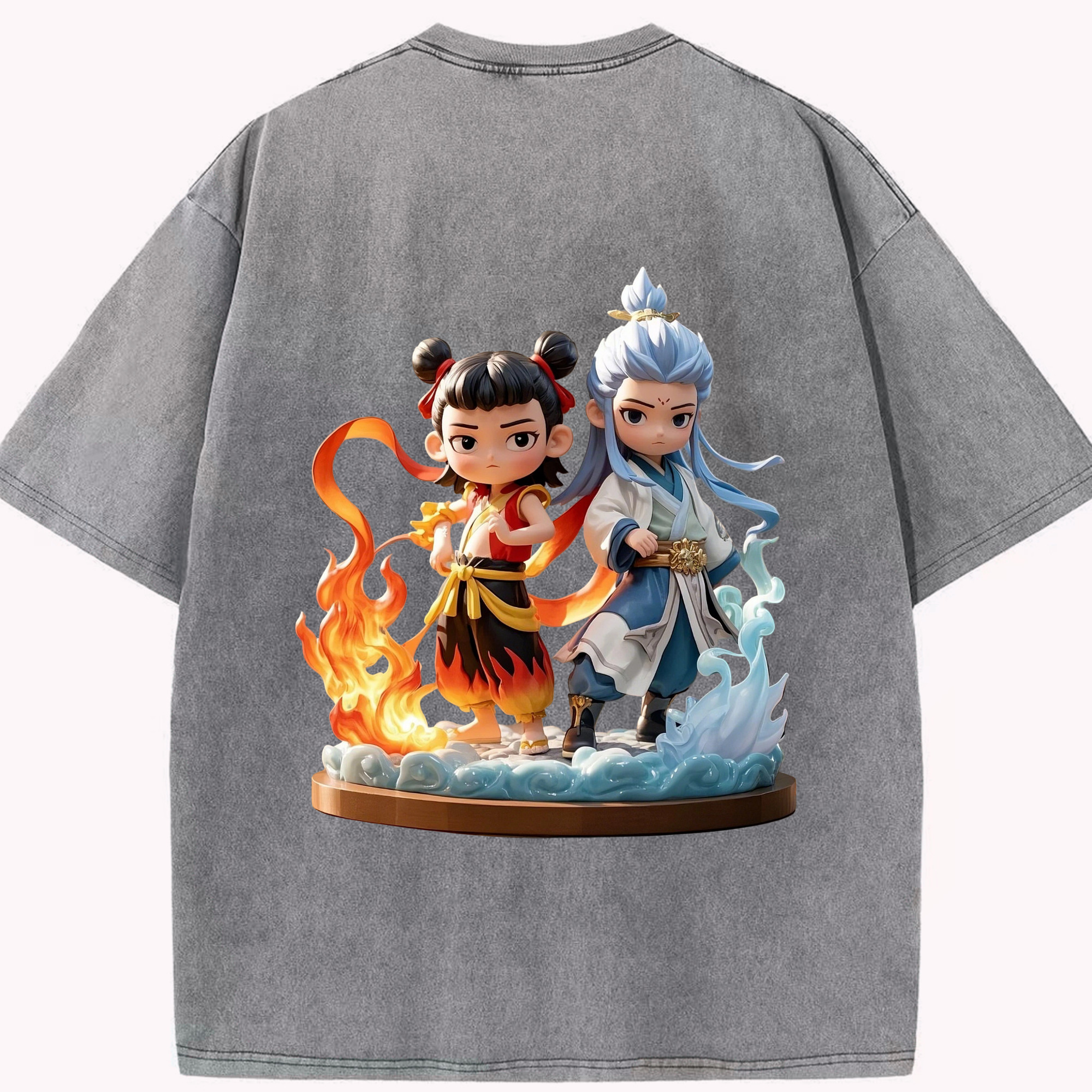 （画像用） Ne Zha 2 ナタ 魔童の大暴れ 綿100% ヴィンテージ風 半袖Tシャツ（背面プリント）