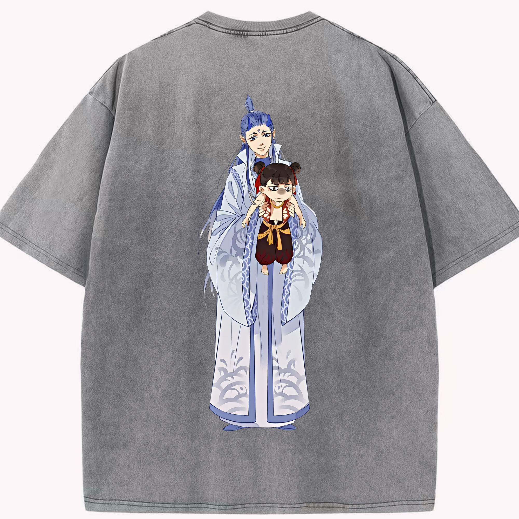 （画像用） Ne Zha 2 ナタ 魔童の大暴れ 綿100% ヴィンテージ風 半袖Tシャツ（背面プリント）