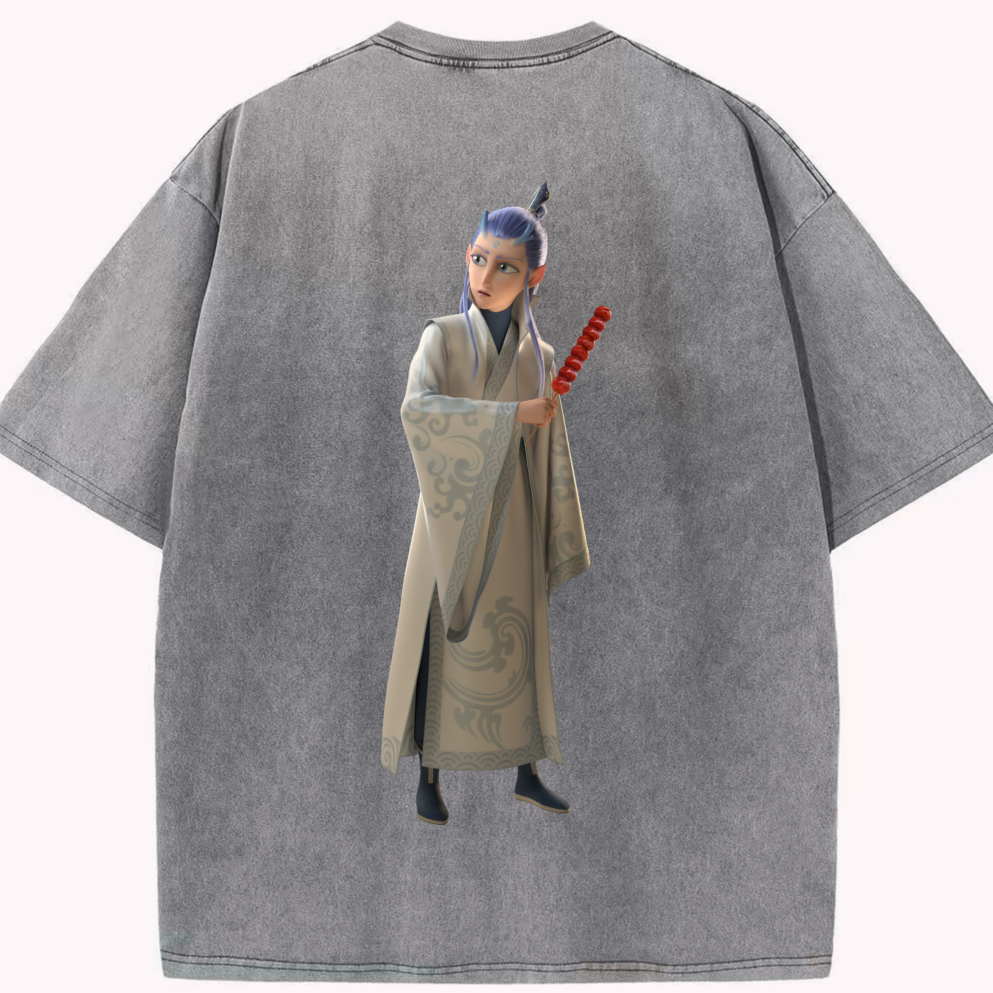 （画像用） Ne Zha 2 ナタ 魔童の大暴れ 綿100% ヴィンテージ風 半袖Tシャツ（背面プリント）