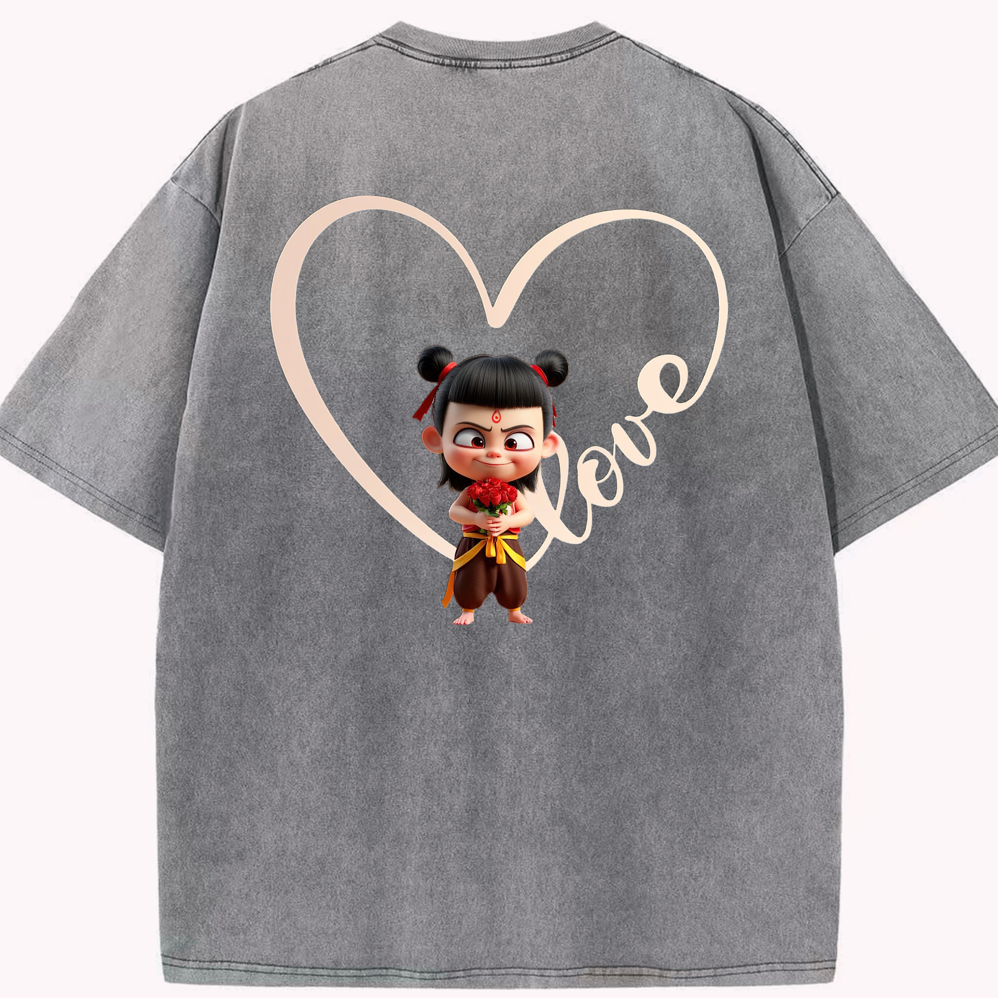 （画像用） Ne Zha 2 ナタ 魔童の大暴れ 綿100% ヴィンテージ風 半袖Tシャツ（背面プリント）