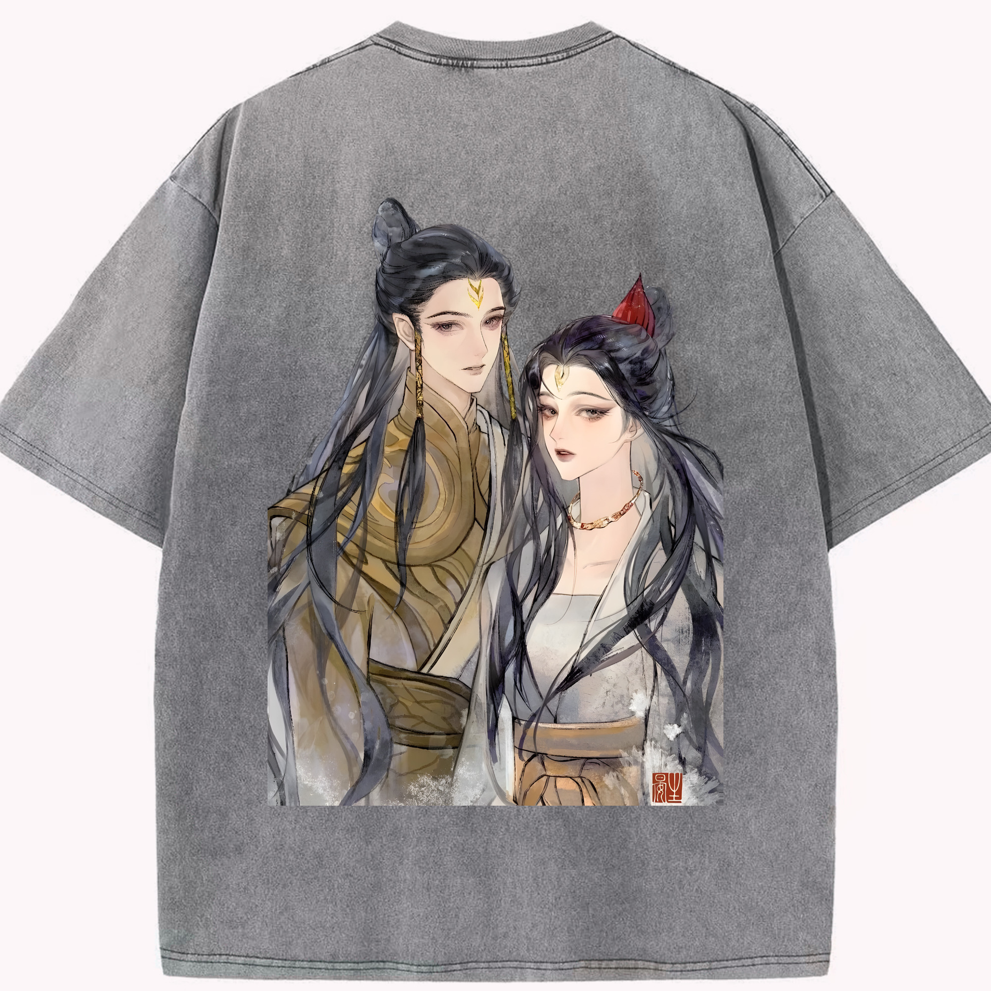 （画像用） Ne Zha 2 ナタ 魔童の大暴れ 綿100% ヴィンテージ風 半袖Tシャツ（背面プリント）