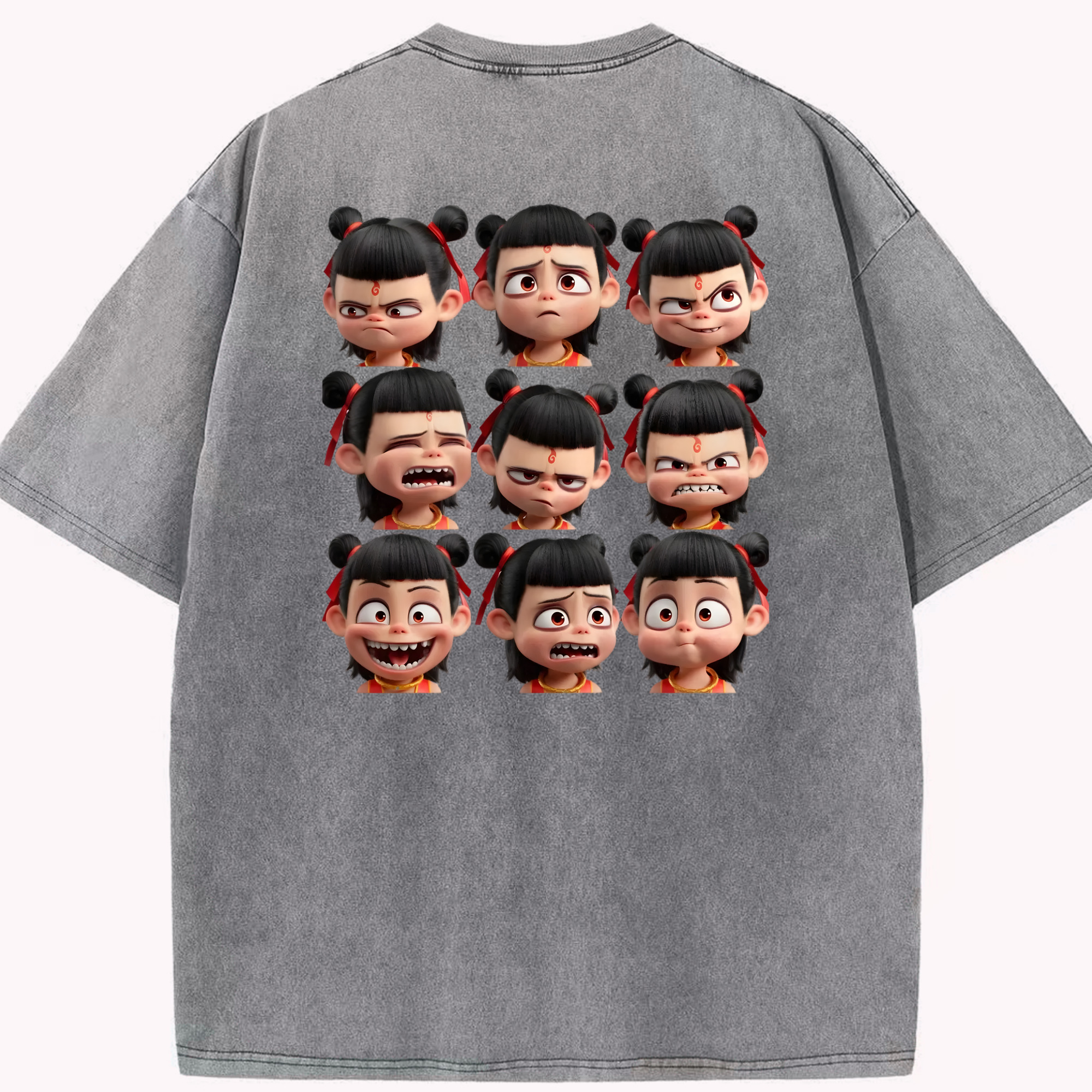 （画像用） Ne Zha 2 ナタ 魔童の大暴れ 綿100% ヴィンテージ風 半袖Tシャツ（背面プリント）