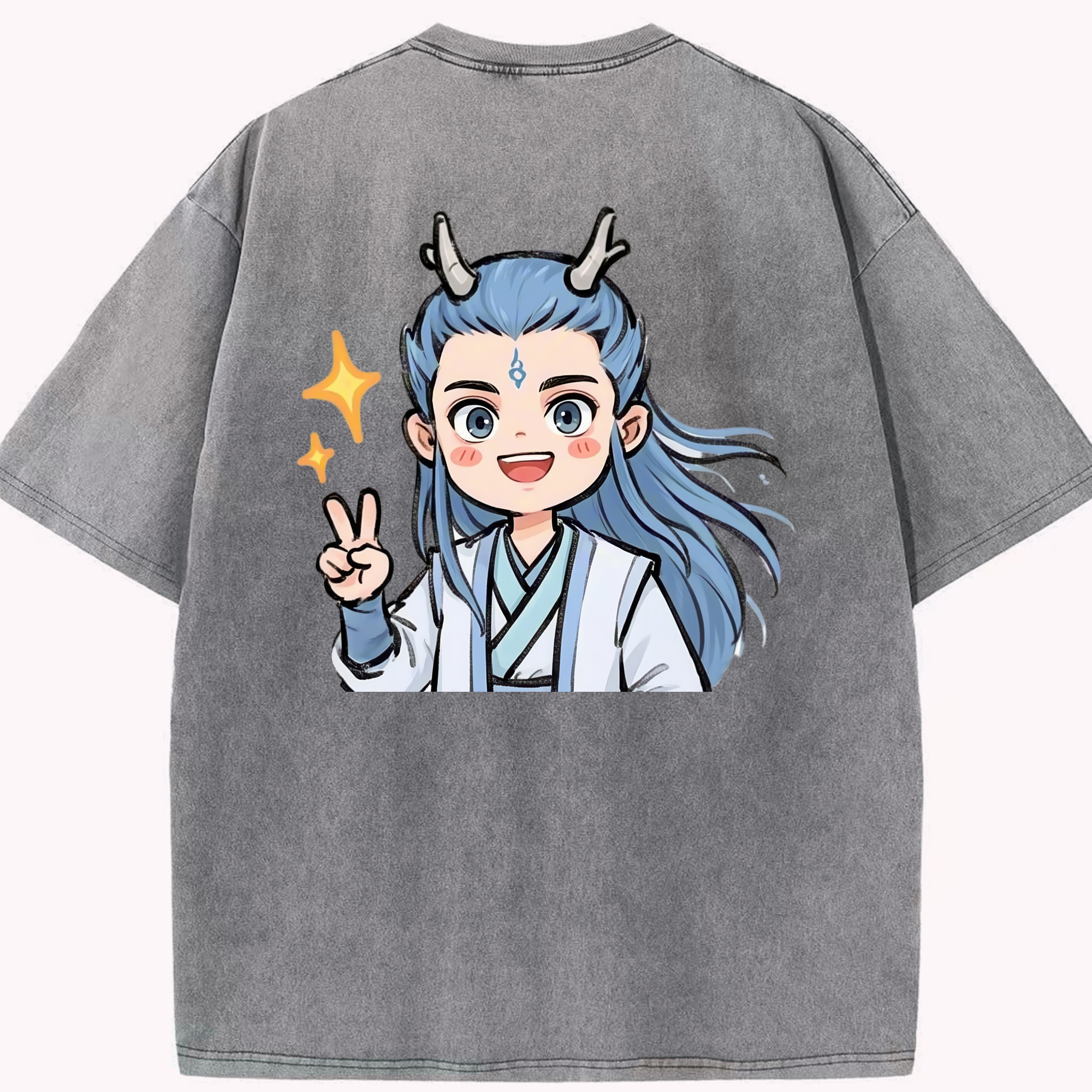 （画像用） Ne Zha 2 ナタ 魔童の大暴れ 綿100% ヴィンテージ風 半袖Tシャツ（背面プリント）