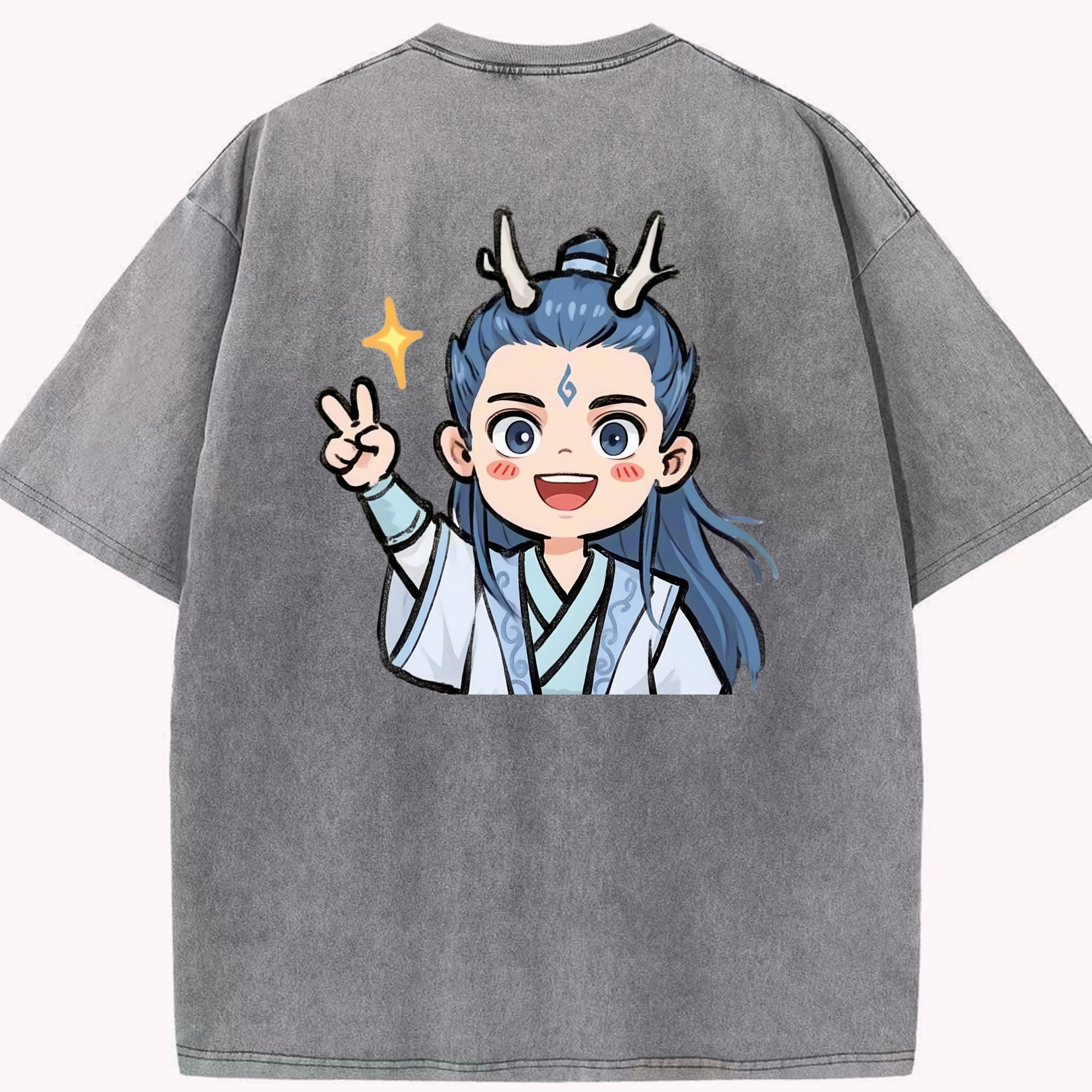 （画像用） Ne Zha 2 ナタ 魔童の大暴れ 綿100% ヴィンテージ風 半袖Tシャツ（背面プリント）