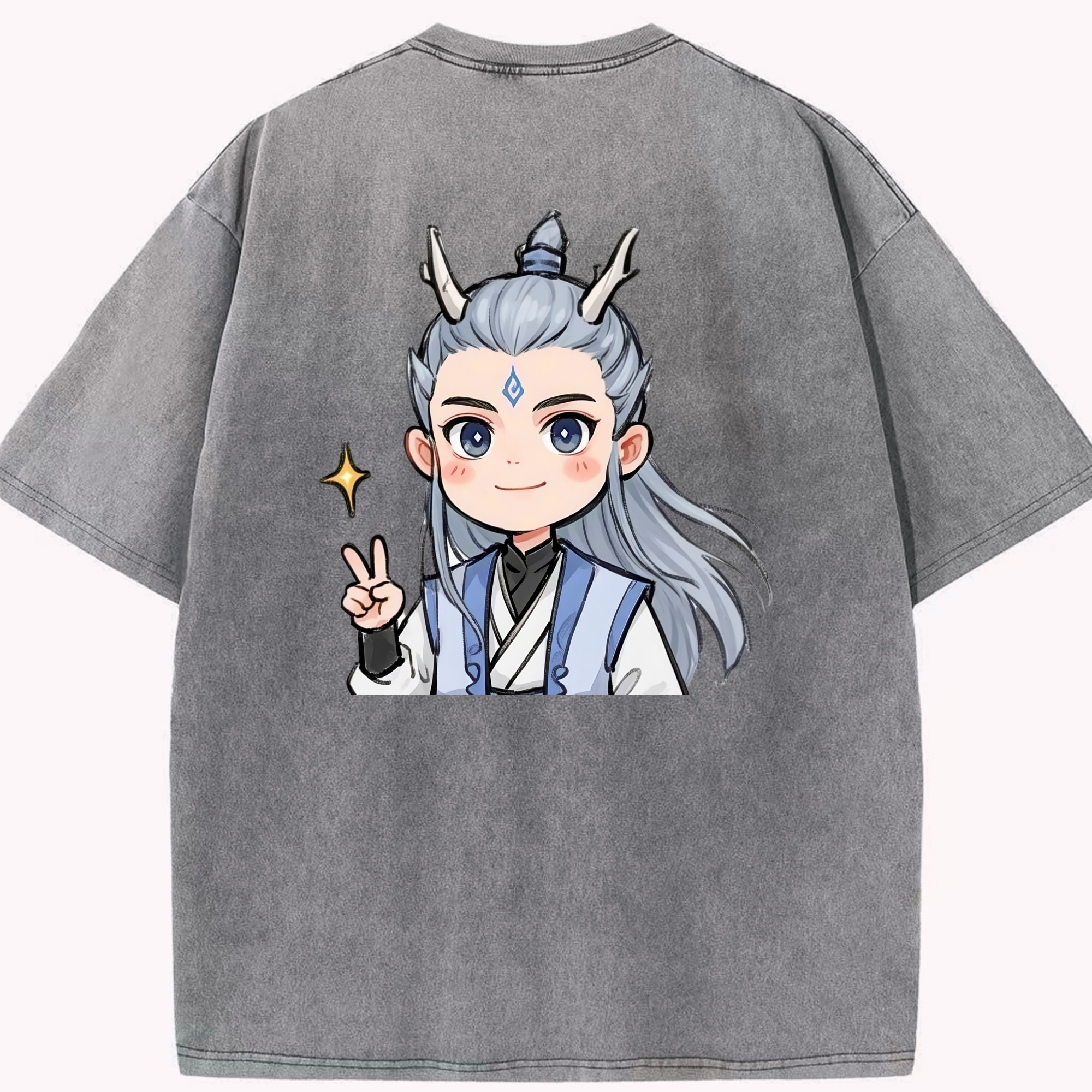 （画像用） Ne Zha 2 ナタ 魔童の大暴れ 綿100% ヴィンテージ風 半袖Tシャツ（背面プリント）