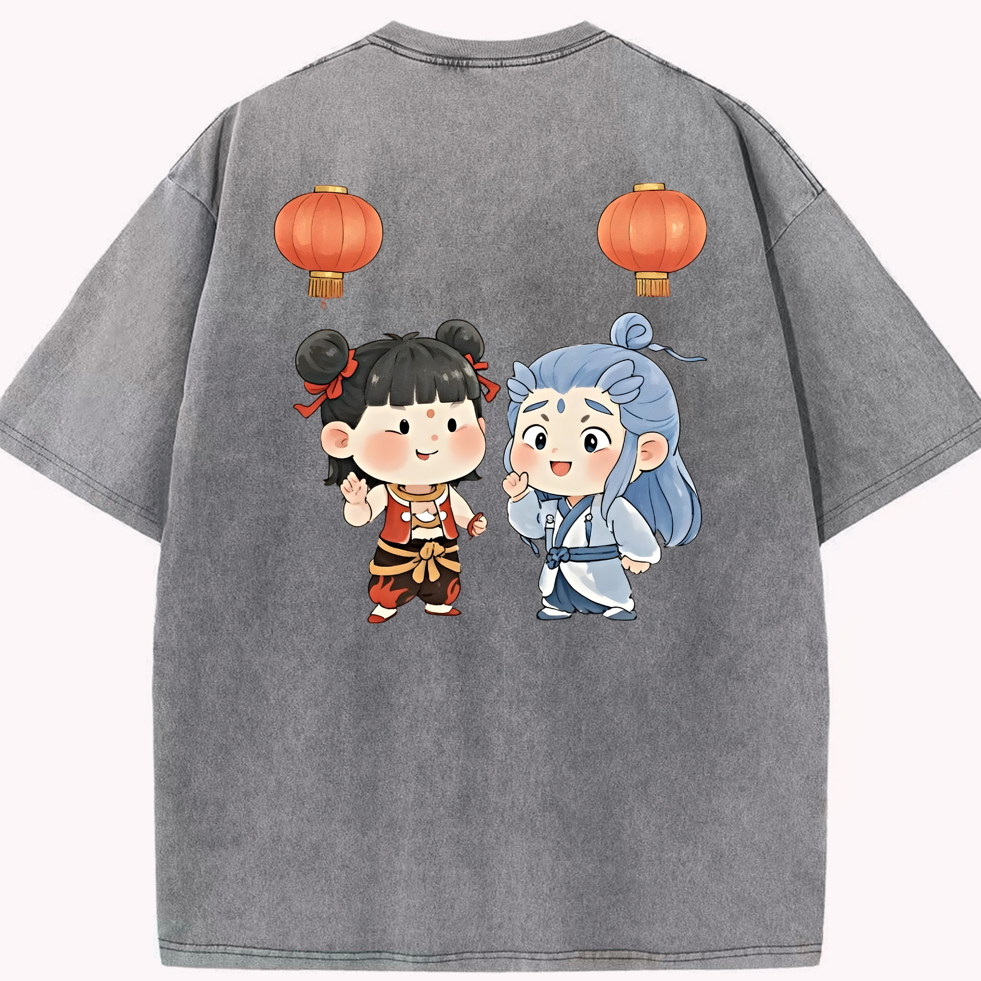 （画像用） Ne Zha 2 ナタ 魔童の大暴れ 綿100% ヴィンテージ風 半袖Tシャツ（背面プリント）