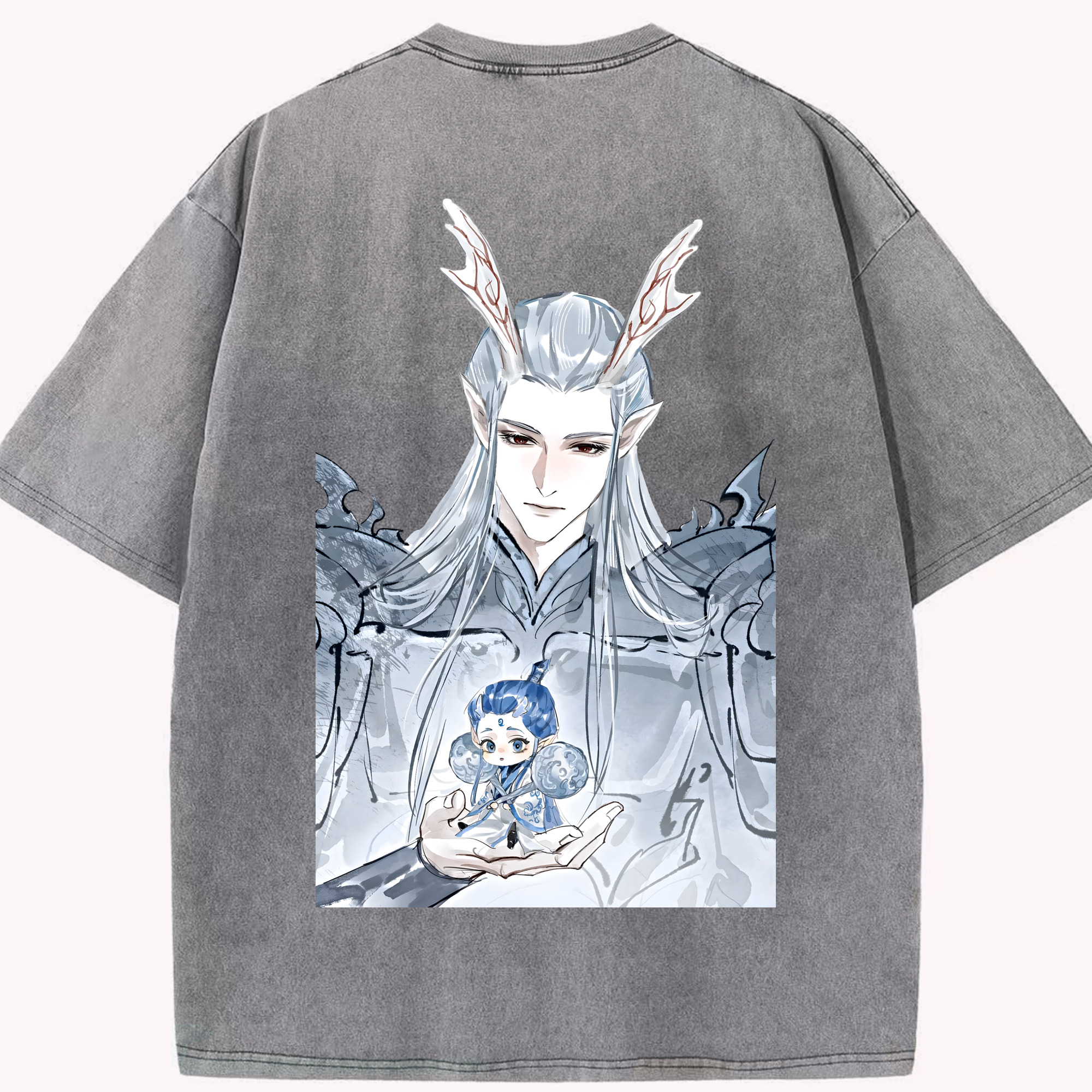 （画像用） Ne Zha 2 ナタ 魔童の大暴れ 綿100% ヴィンテージ風 半袖Tシャツ（背面プリント）