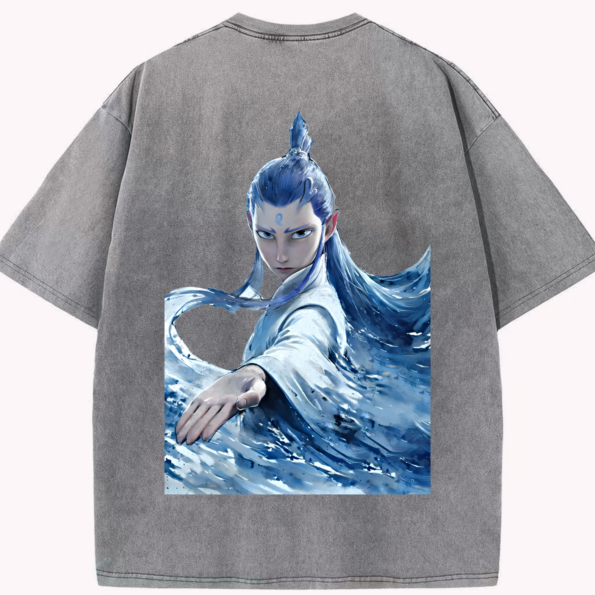 （画像用） Ne Zha 2 ナタ 魔童の大暴れ 綿100% ヴィンテージ風 半袖Tシャツ（背面プリント）