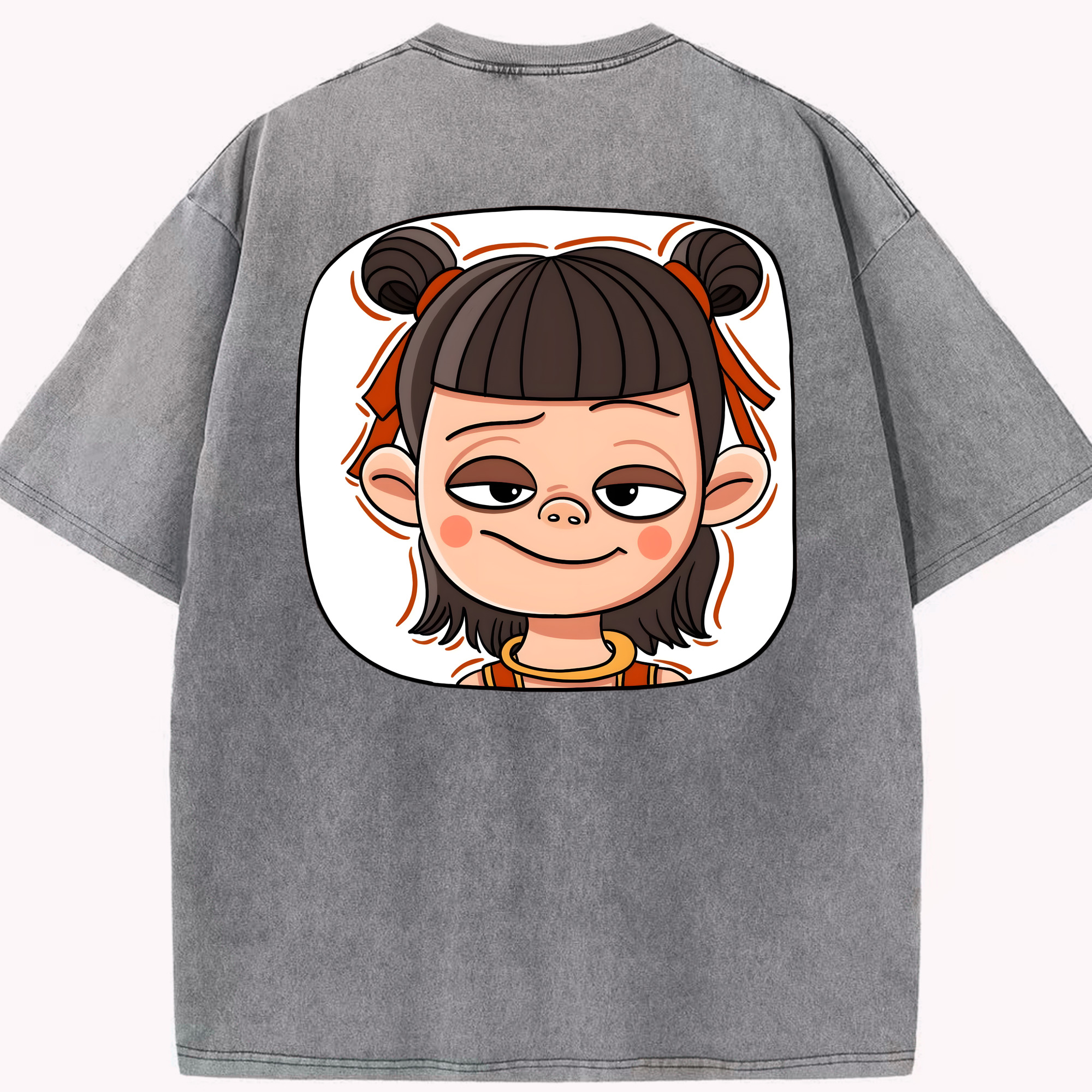 （画像用） Ne Zha 2 ナタ 魔童の大暴れ 綿100% ヴィンテージ風 半袖Tシャツ（背面プリント）