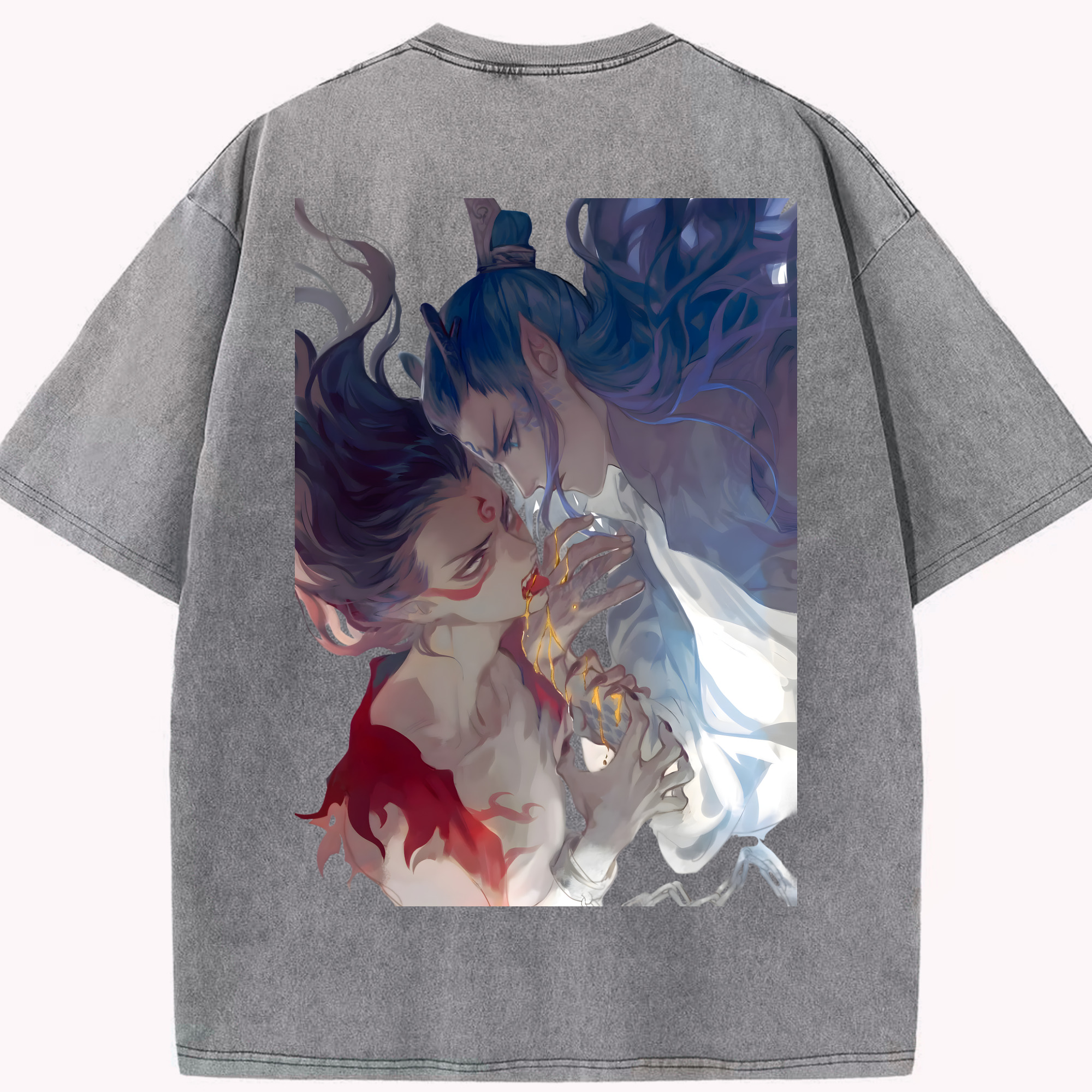 （画像用） Ne Zha 2 ナタ 魔童の大暴れ 綿100% ヴィンテージ風 半袖Tシャツ（背面プリント）