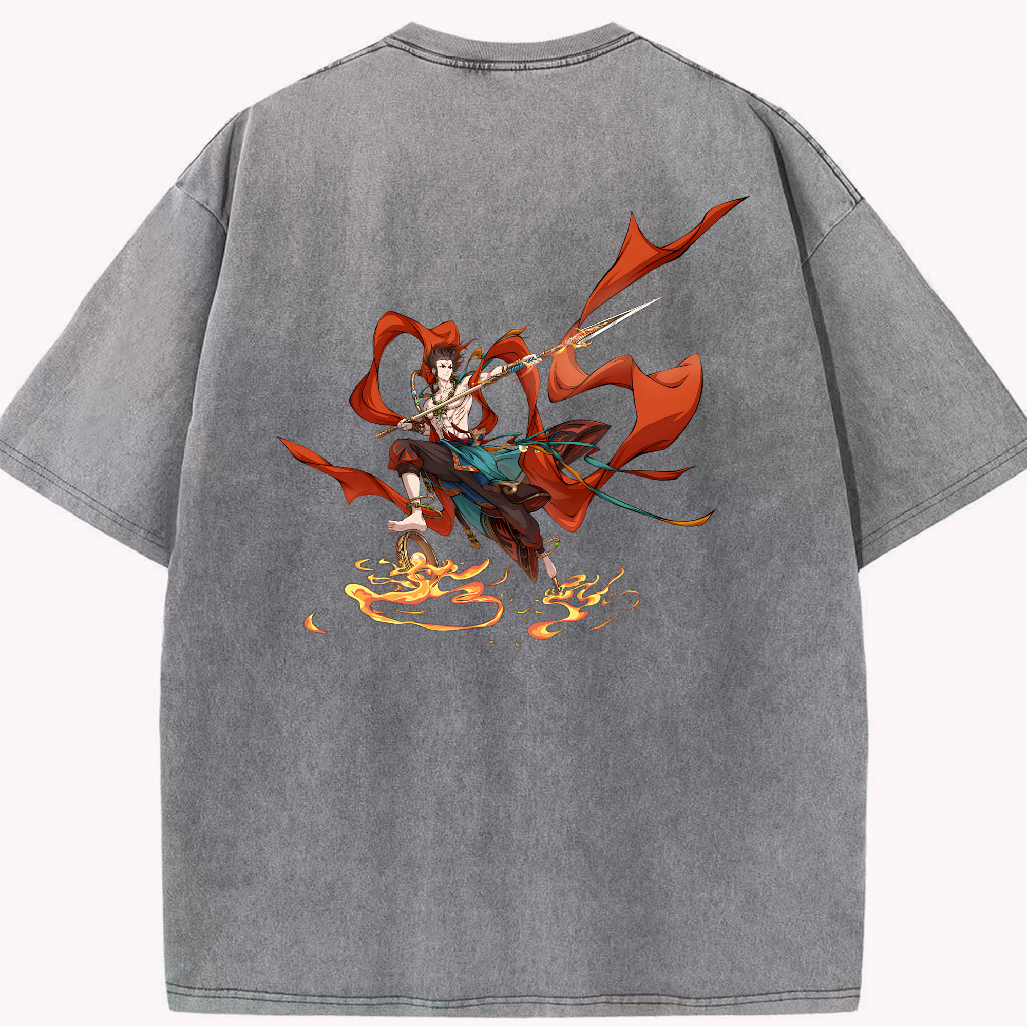 （画像用） Ne Zha 2 ナタ 魔童の大暴れ 綿100% ヴィンテージ風 半袖Tシャツ（背面プリント）