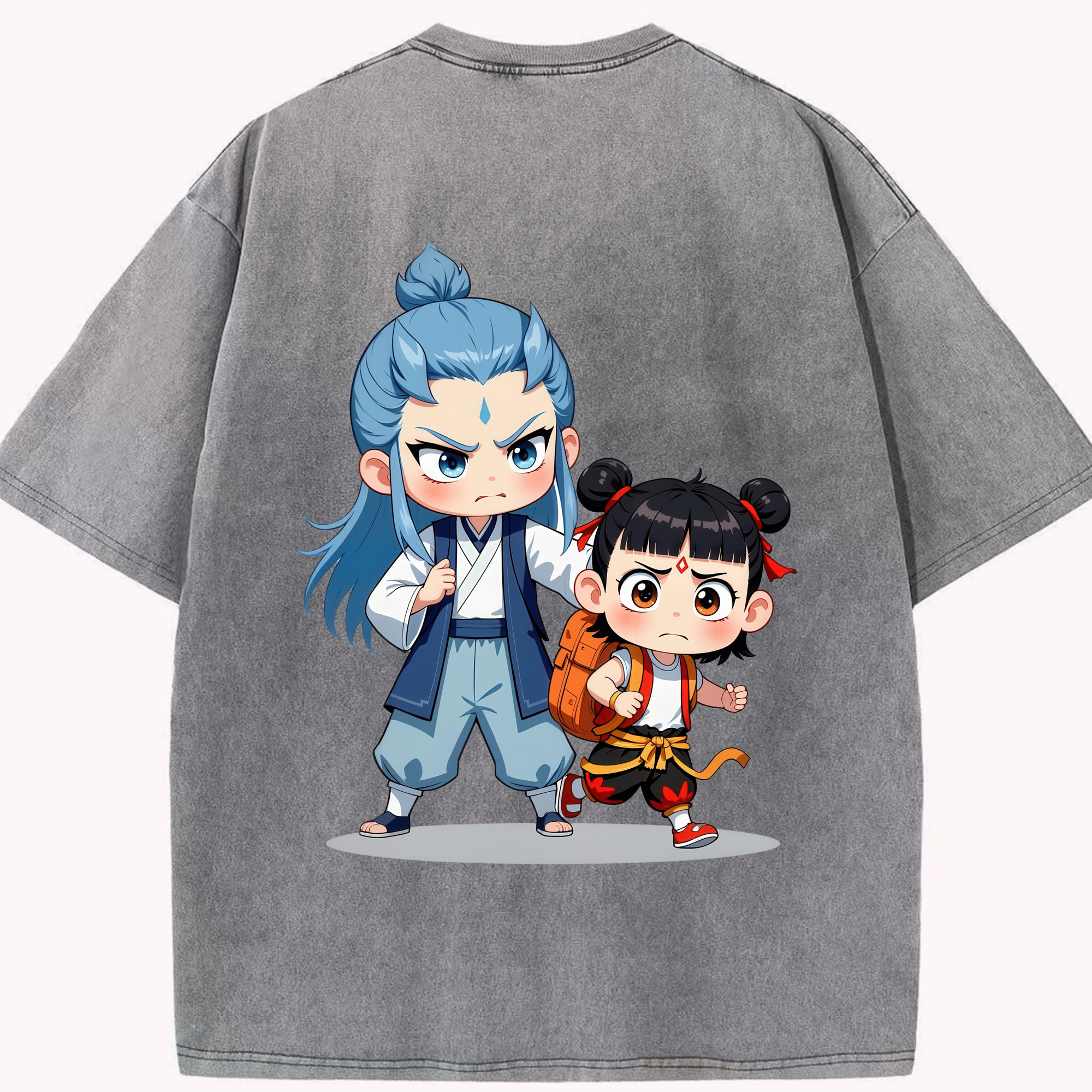 （画像用） Ne Zha 2 ナタ 魔童の大暴れ 綿100% ヴィンテージ風 半袖Tシャツ（背面プリント）