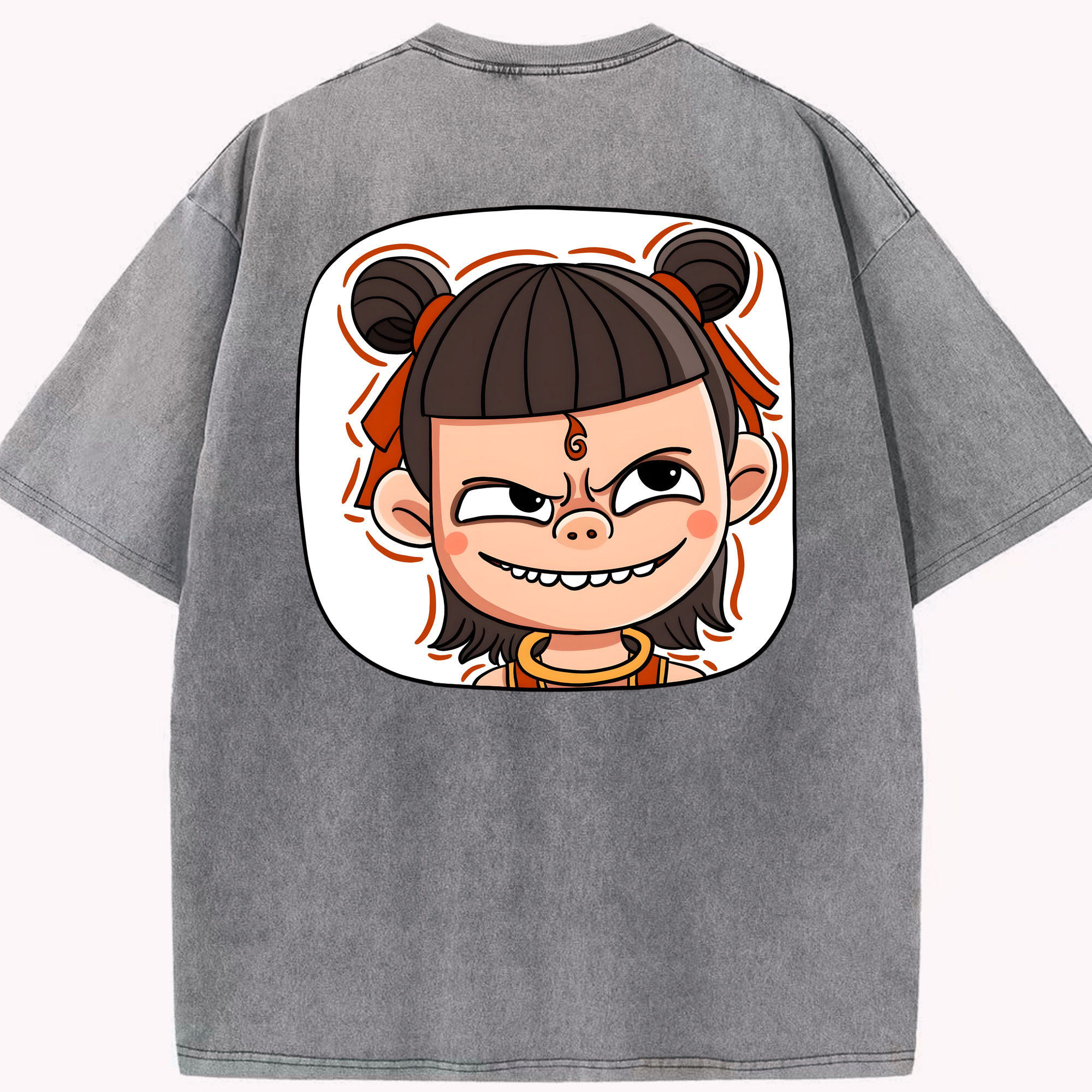 （画像用） Ne Zha 2 ナタ 魔童の大暴れ 綿100% ヴィンテージ風 半袖Tシャツ（背面プリント）