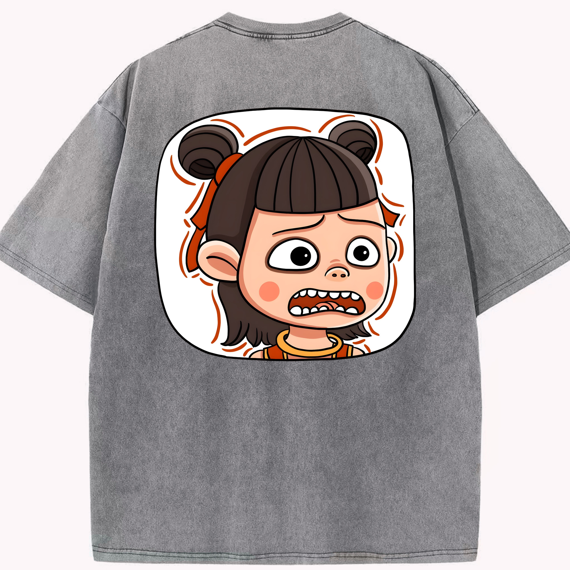 （画像用） Ne Zha 2 ナタ 魔童の大暴れ 綿100% ヴィンテージ風 半袖Tシャツ（背面プリント）