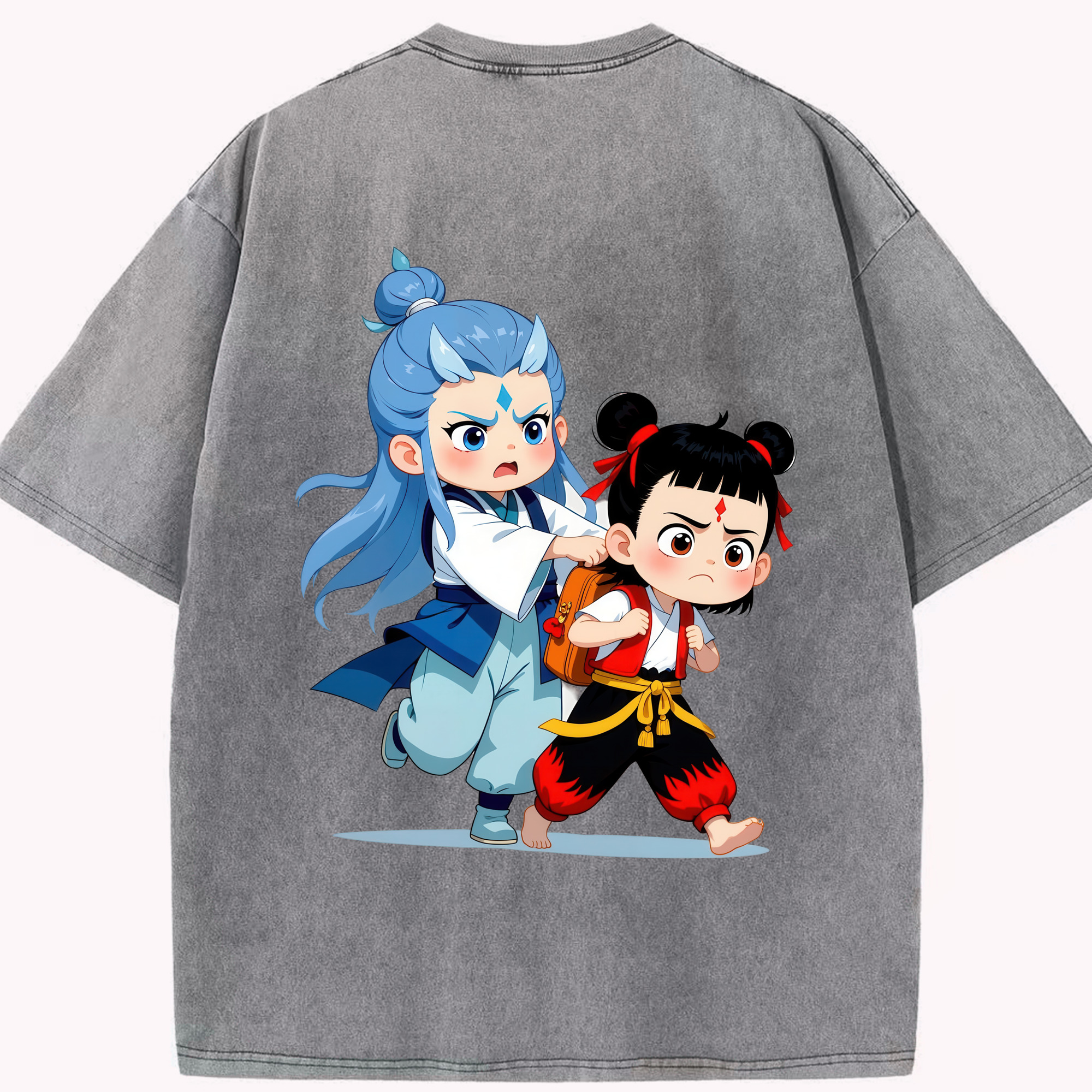 （画像用） Ne Zha 2 ナタ 魔童の大暴れ 綿100% ヴィンテージ風 半袖Tシャツ（背面プリント）
