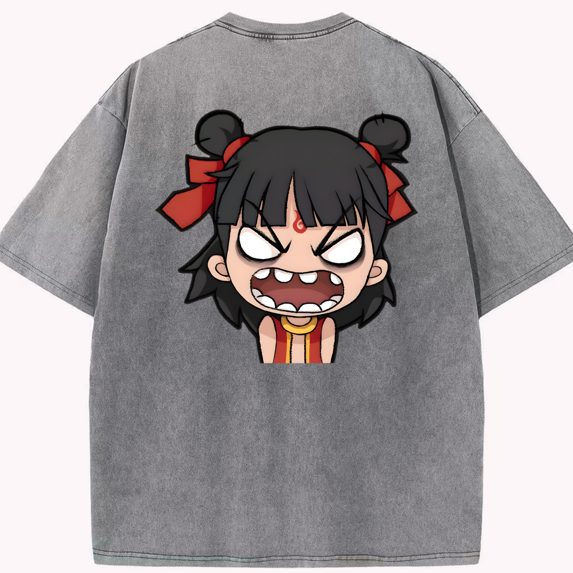 （画像用） Ne Zha 2 ナタ 魔童の大暴れ 綿100% ヴィンテージ風 半袖Tシャツ（背面プリント）