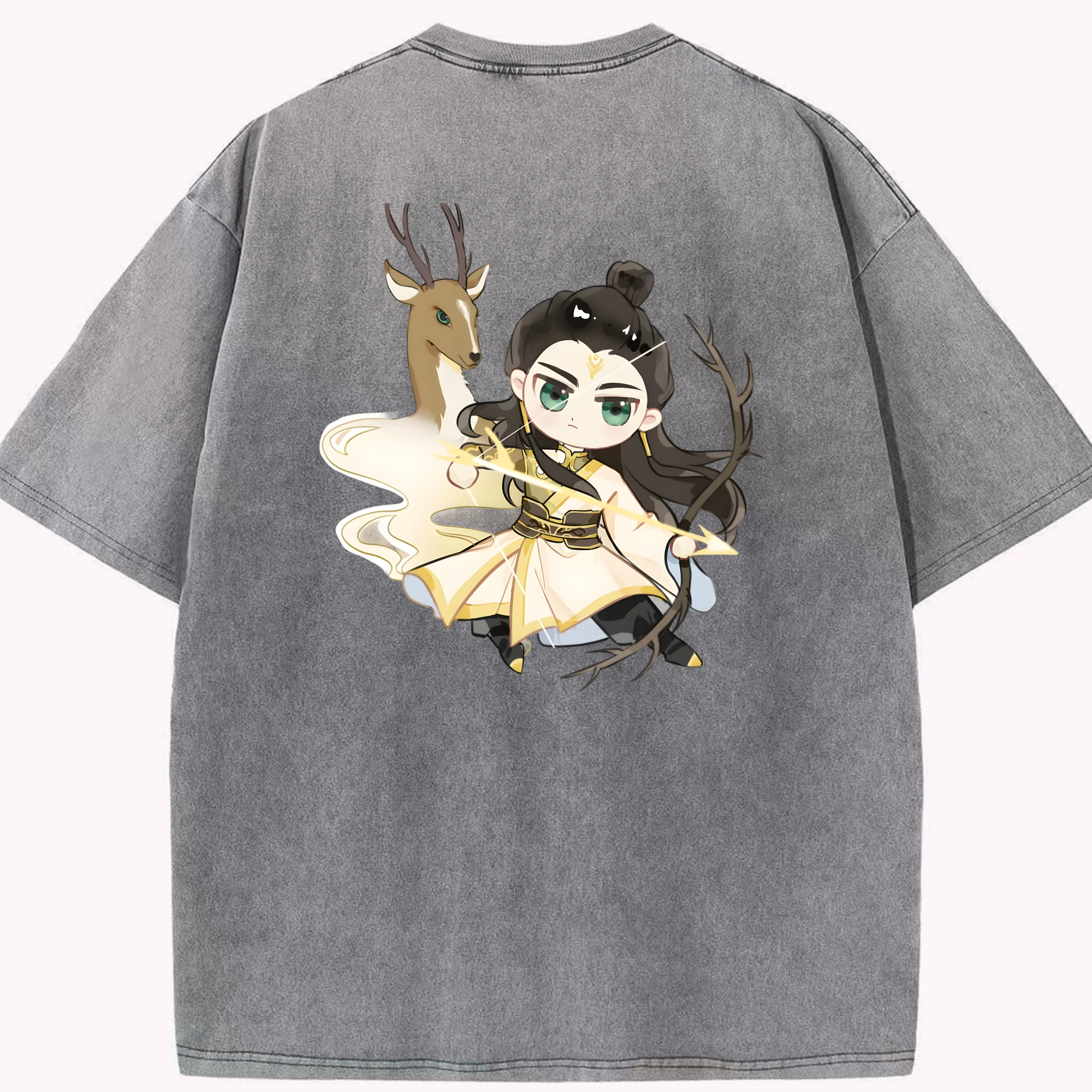 （画像用） Ne Zha 2 ナタ 魔童の大暴れ 綿100% ヴィンテージ風 半袖Tシャツ（背面プリント）