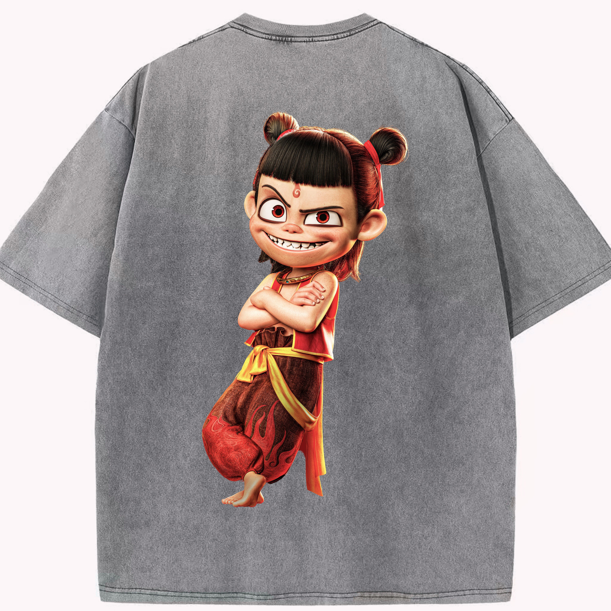 （画像用） Ne Zha 2 ナタ 魔童の大暴れ 綿100% ヴィンテージ風 半袖Tシャツ（背面プリント）