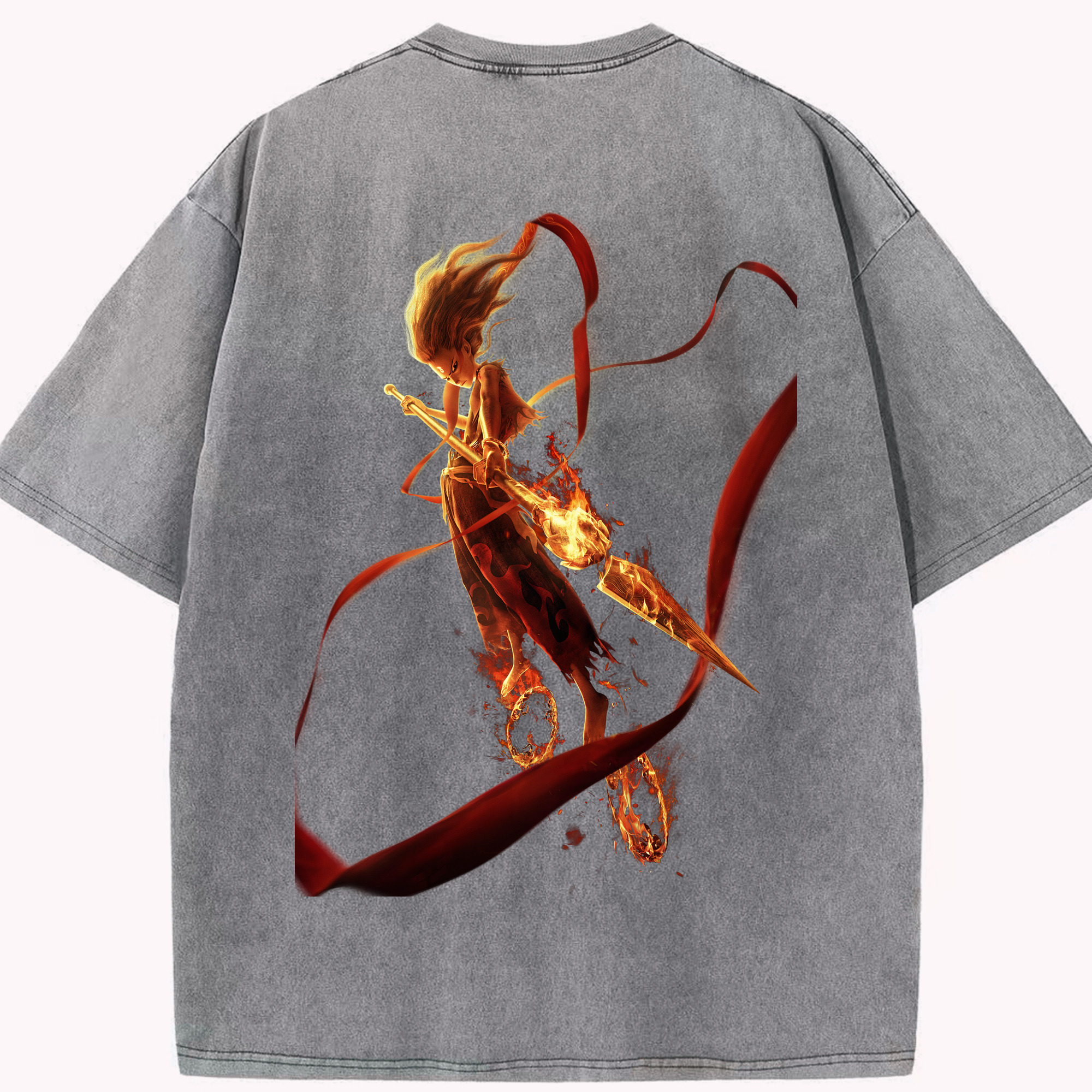 （画像用） Ne Zha 2 ナタ 魔童の大暴れ 綿100% ヴィンテージ風 半袖Tシャツ（背面プリント）