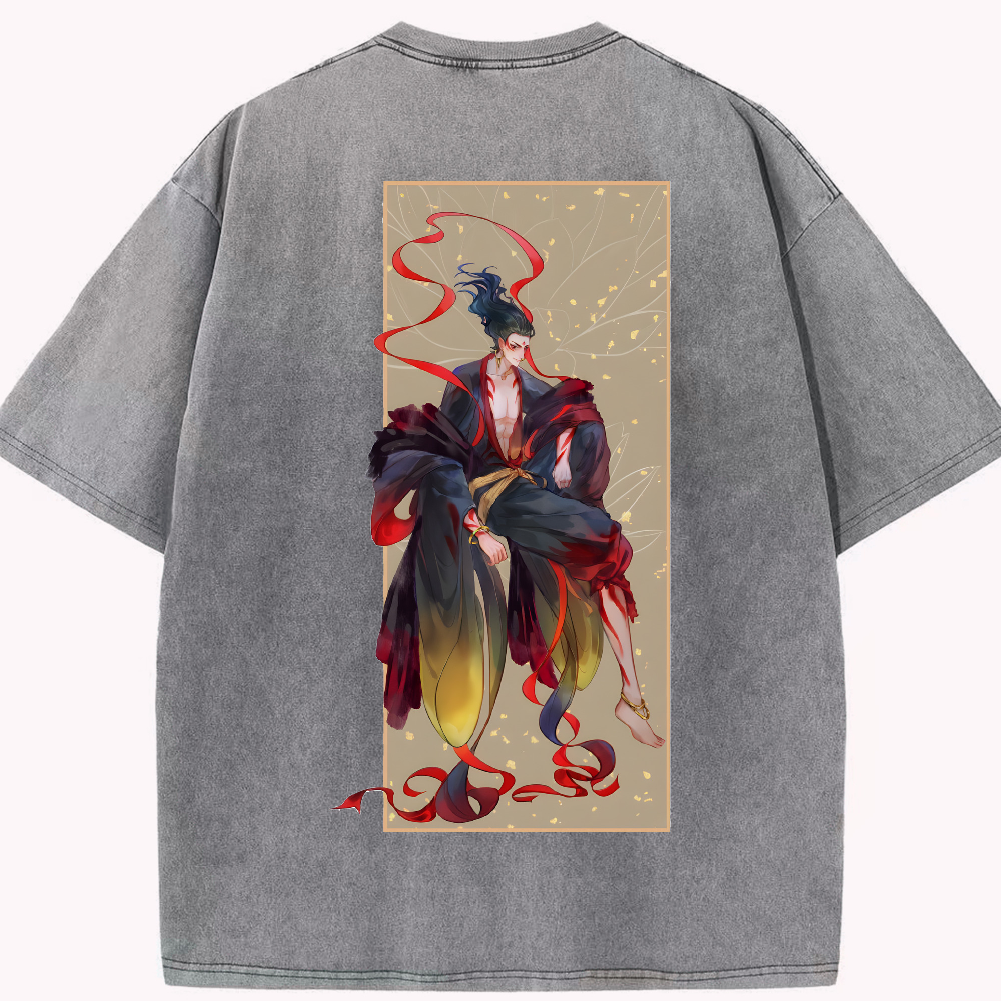 （画像用） Ne Zha 2 ナタ 魔童の大暴れ 綿100% ヴィンテージ風 半袖Tシャツ（背面プリント）