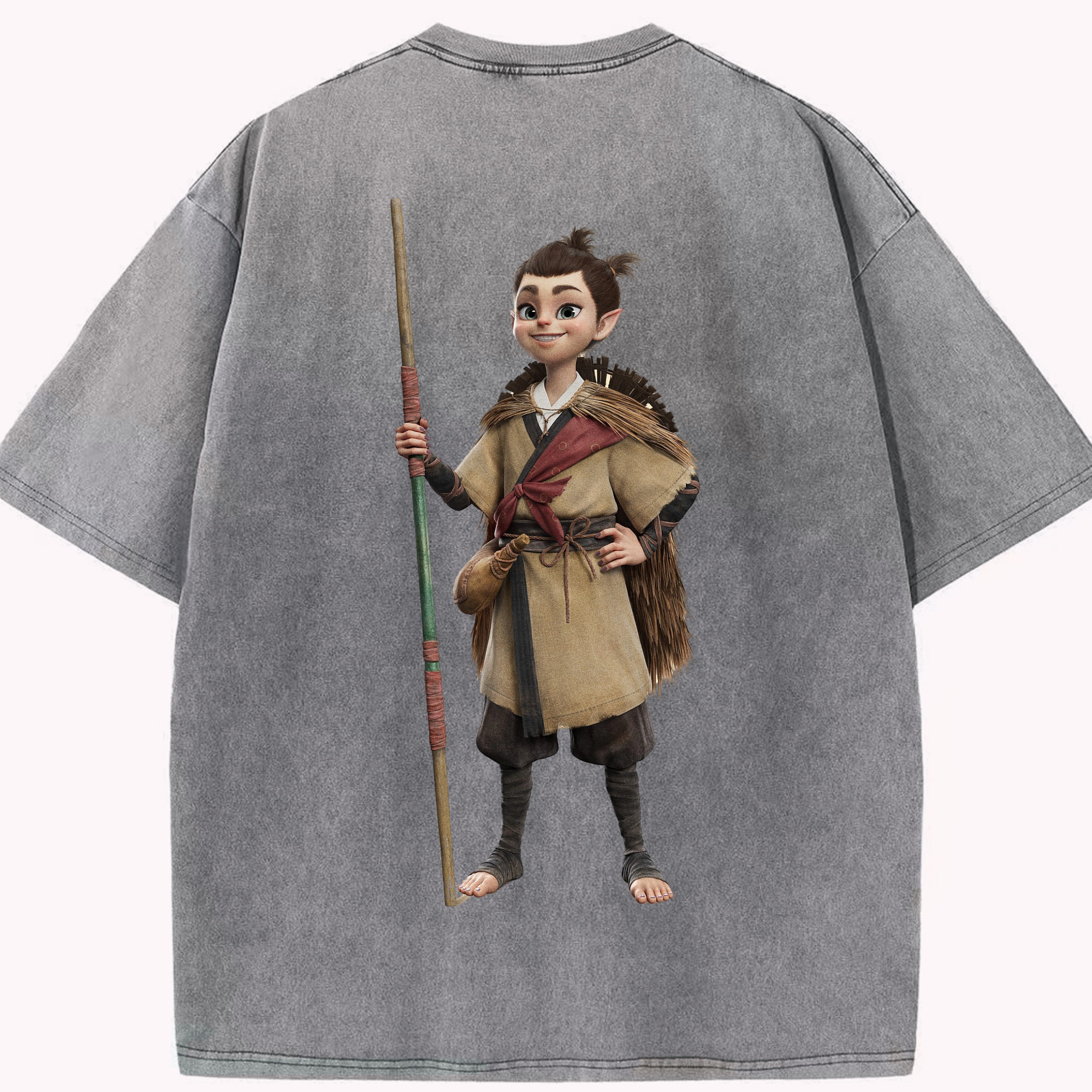 （画像用） Ne Zha 2 ナタ 魔童の大暴れ 綿100% ヴィンテージ風 半袖Tシャツ（背面プリント）