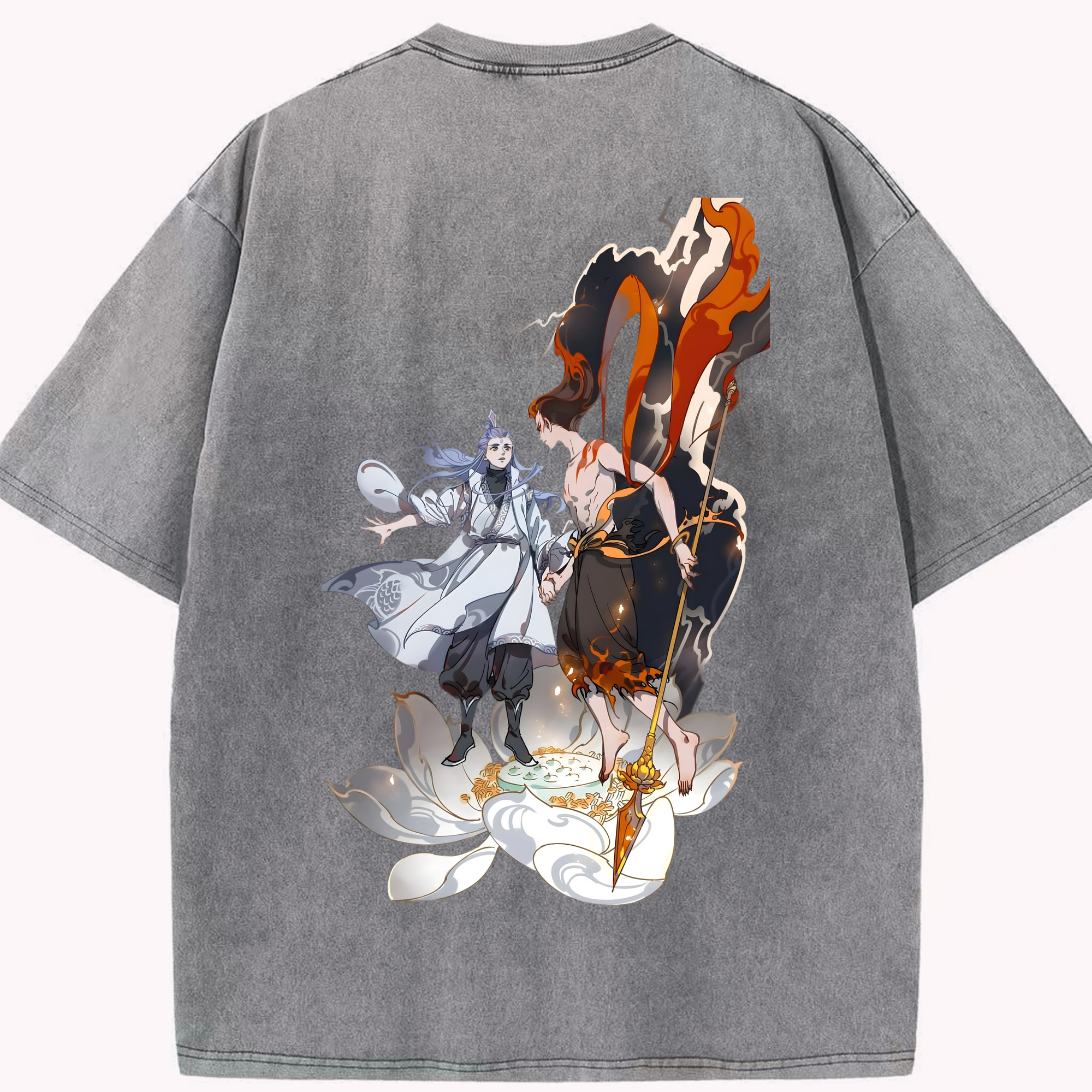（画像用） Ne Zha 2 ナタ 魔童の大暴れ 綿100% ヴィンテージ風 半袖Tシャツ（背面プリント）