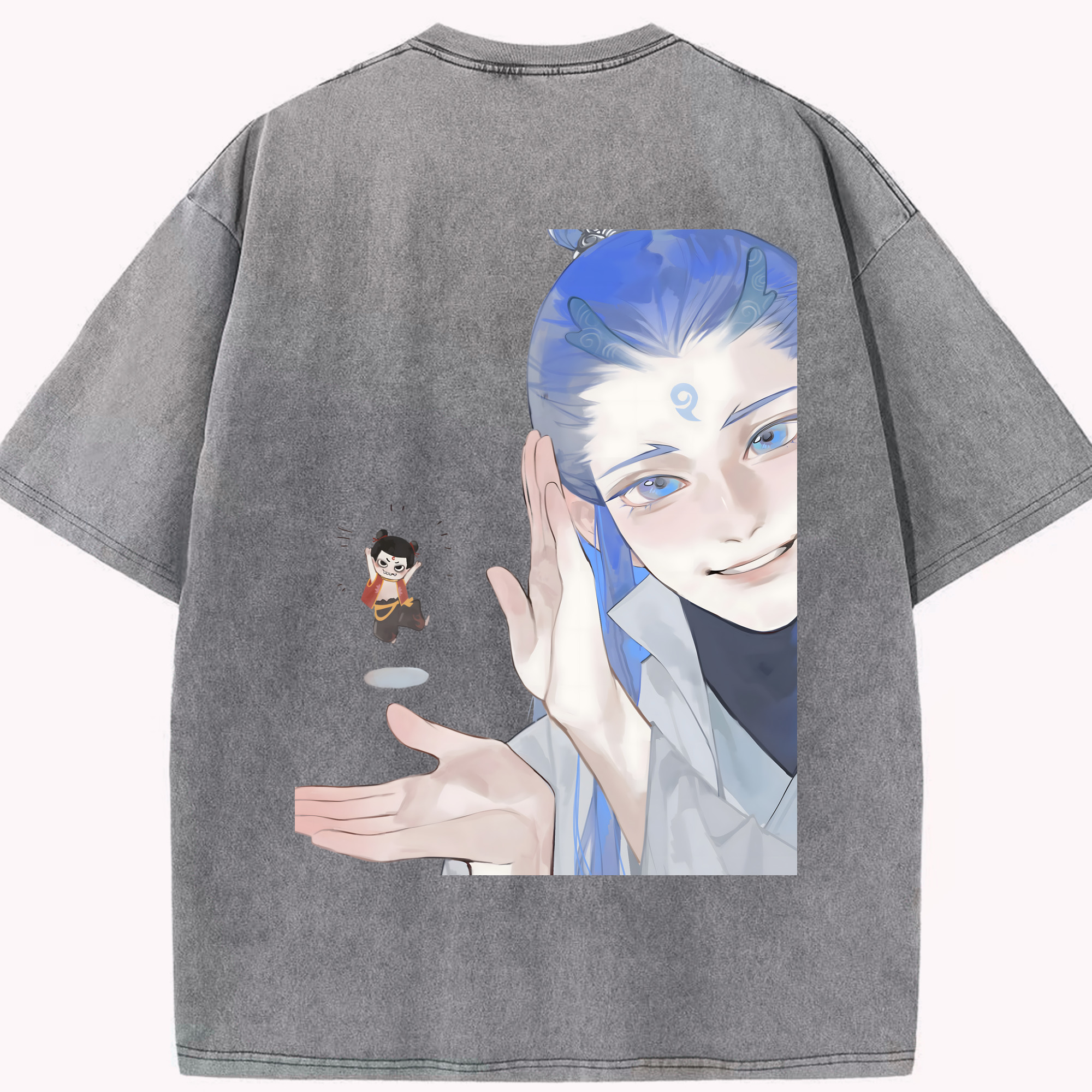 （画像用） Ne Zha 2 ナタ 魔童の大暴れ 綿100% ヴィンテージ風 半袖Tシャツ（背面プリント）