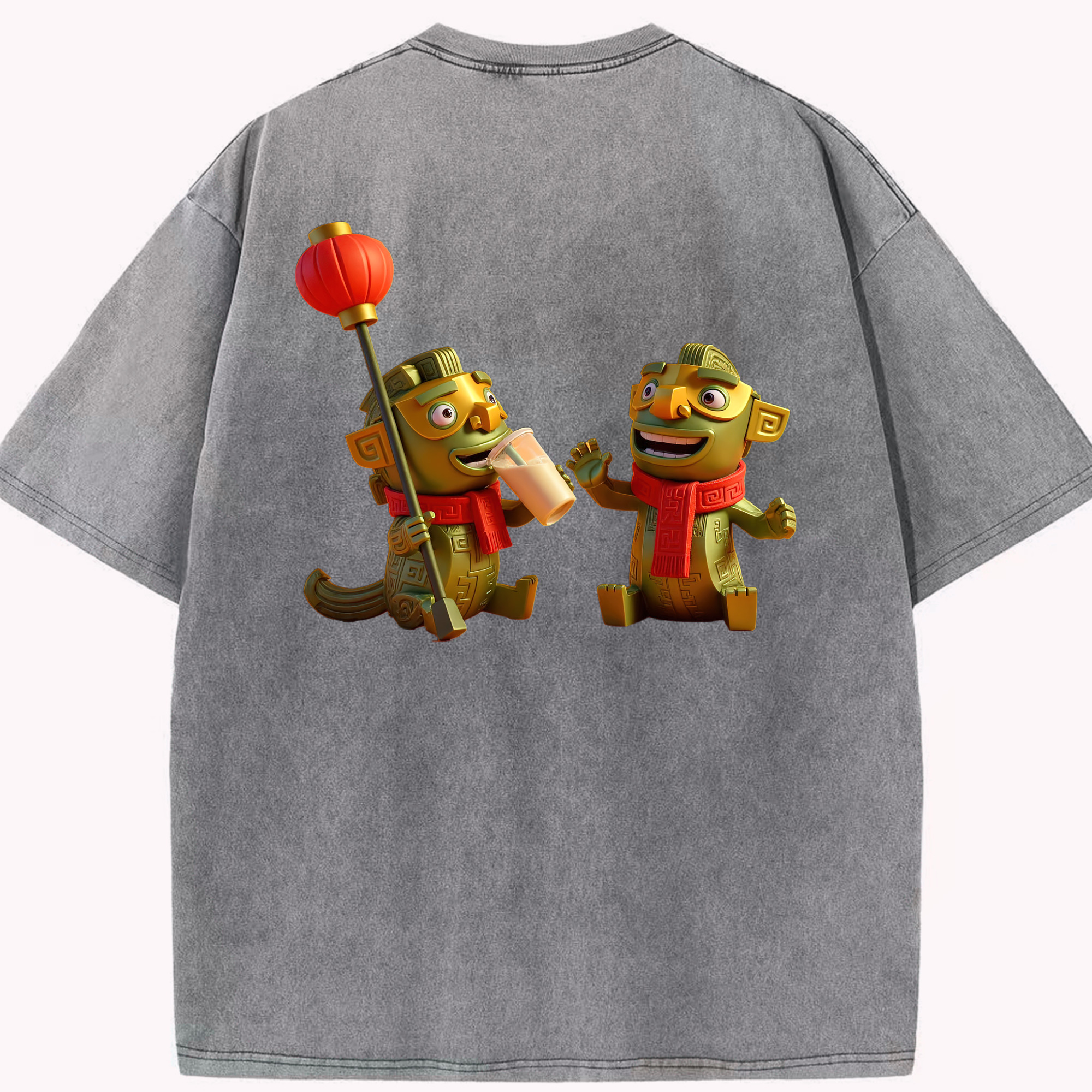 （画像用） Ne Zha 2 ナタ 魔童の大暴れ 綿100% ヴィンテージ風 半袖Tシャツ（背面プリント）