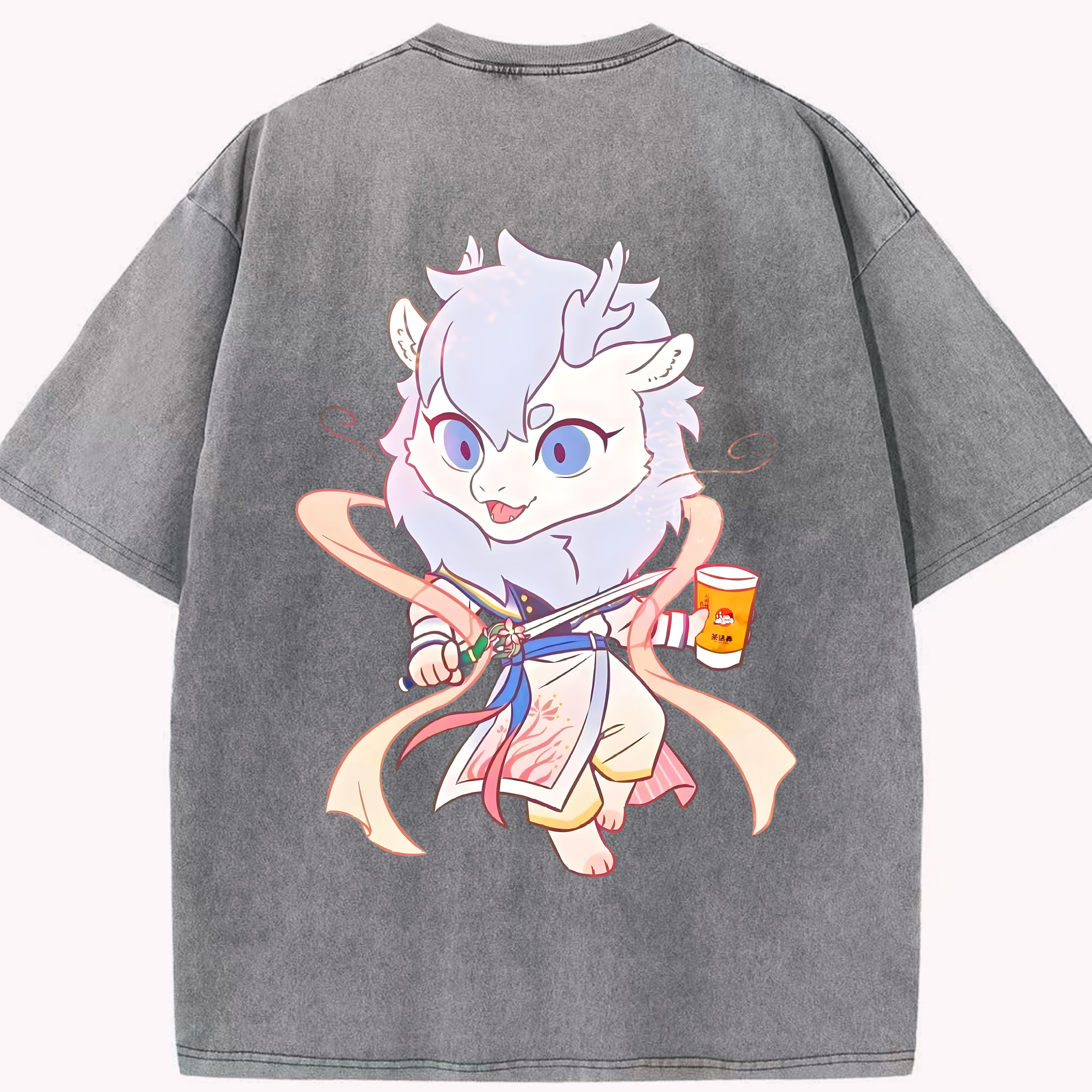 （画像用） Ne Zha 2 ナタ 魔童の大暴れ 綿100% ヴィンテージ風 半袖Tシャツ（背面プリント）