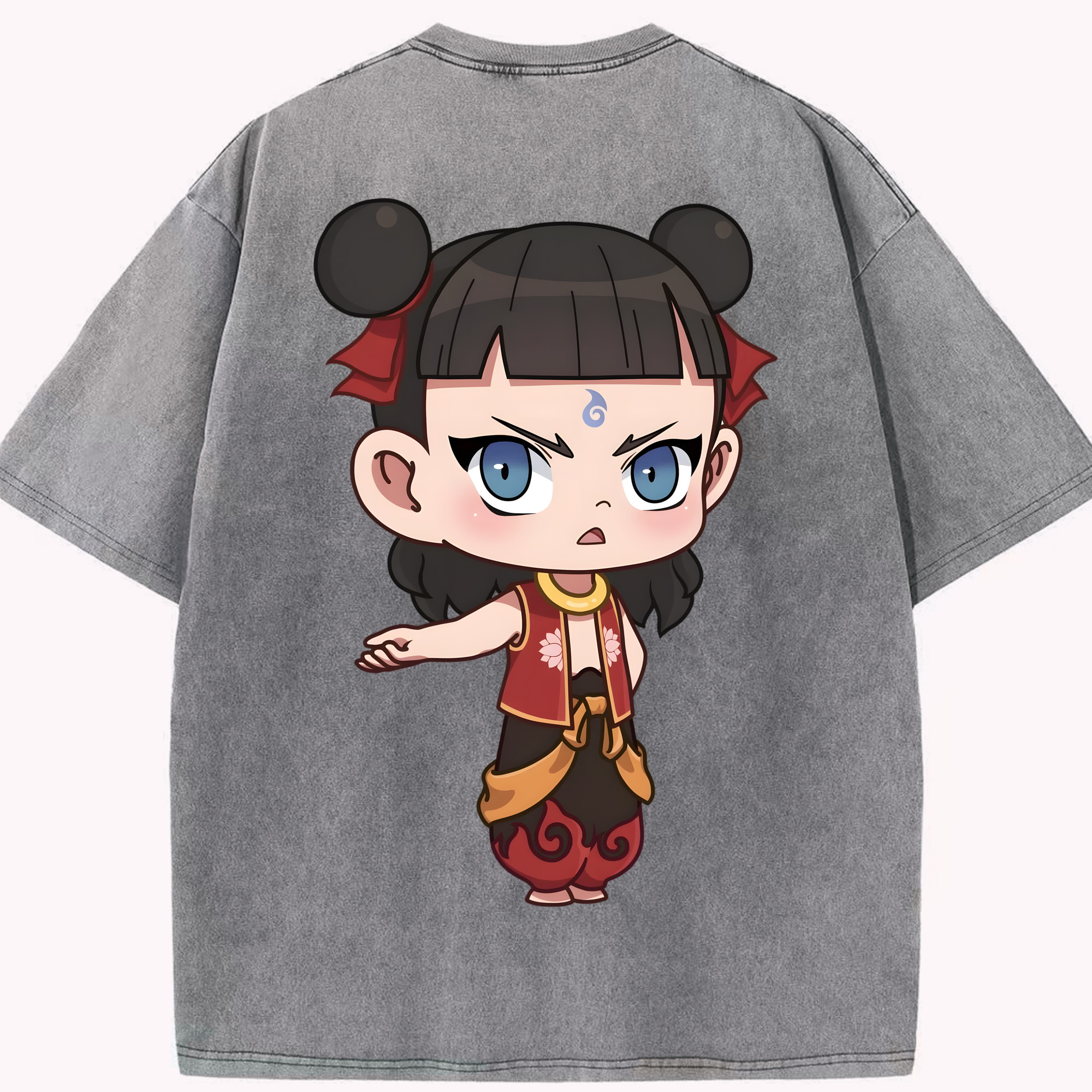 （画像用） Ne Zha 2 ナタ 魔童の大暴れ 綿100% ヴィンテージ風 半袖Tシャツ（背面プリント）