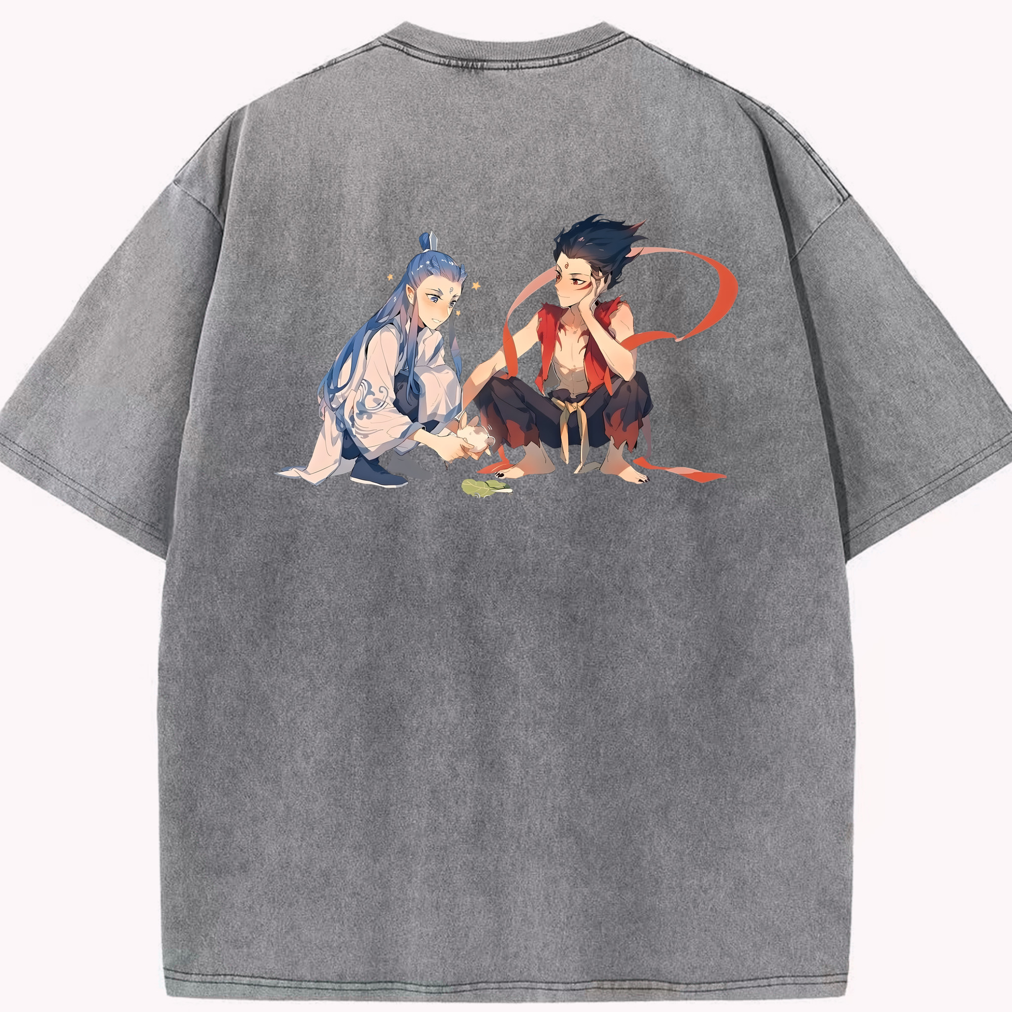 （画像用） Ne Zha 2 ナタ 魔童の大暴れ 綿100% ヴィンテージ風 半袖Tシャツ（背面プリント）