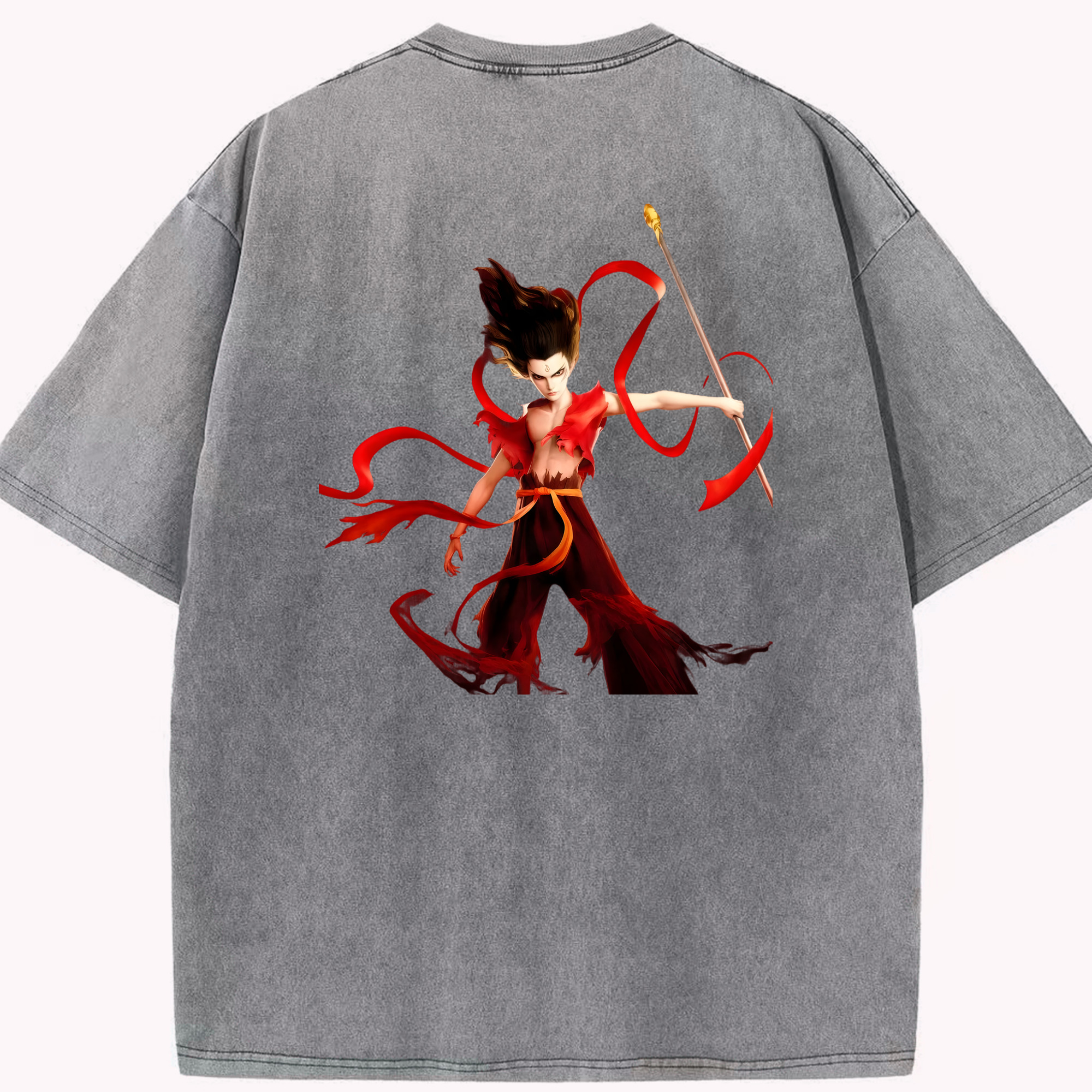 （画像用） Ne Zha 2 ナタ 魔童の大暴れ 綿100% ヴィンテージ風 半袖Tシャツ（背面プリント）