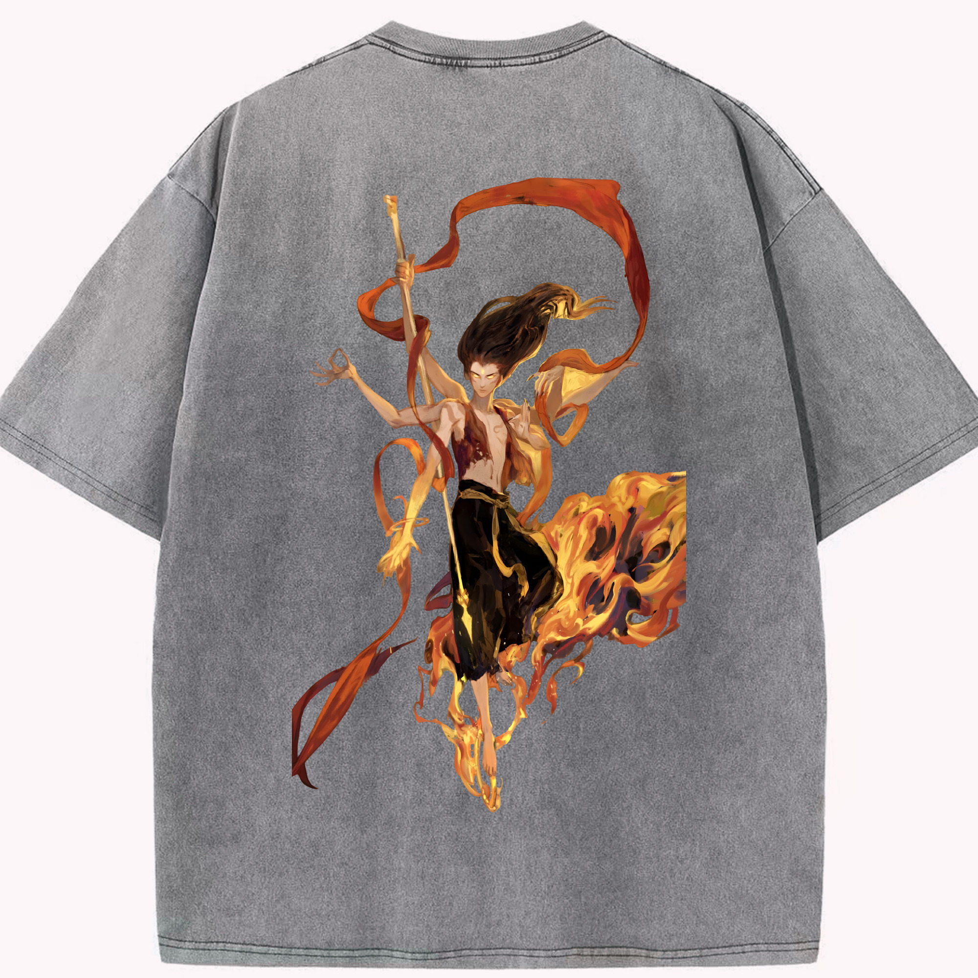 （画像用） Ne Zha 2 ナタ 魔童の大暴れ 綿100% ヴィンテージ風 半袖Tシャツ（背面プリント）