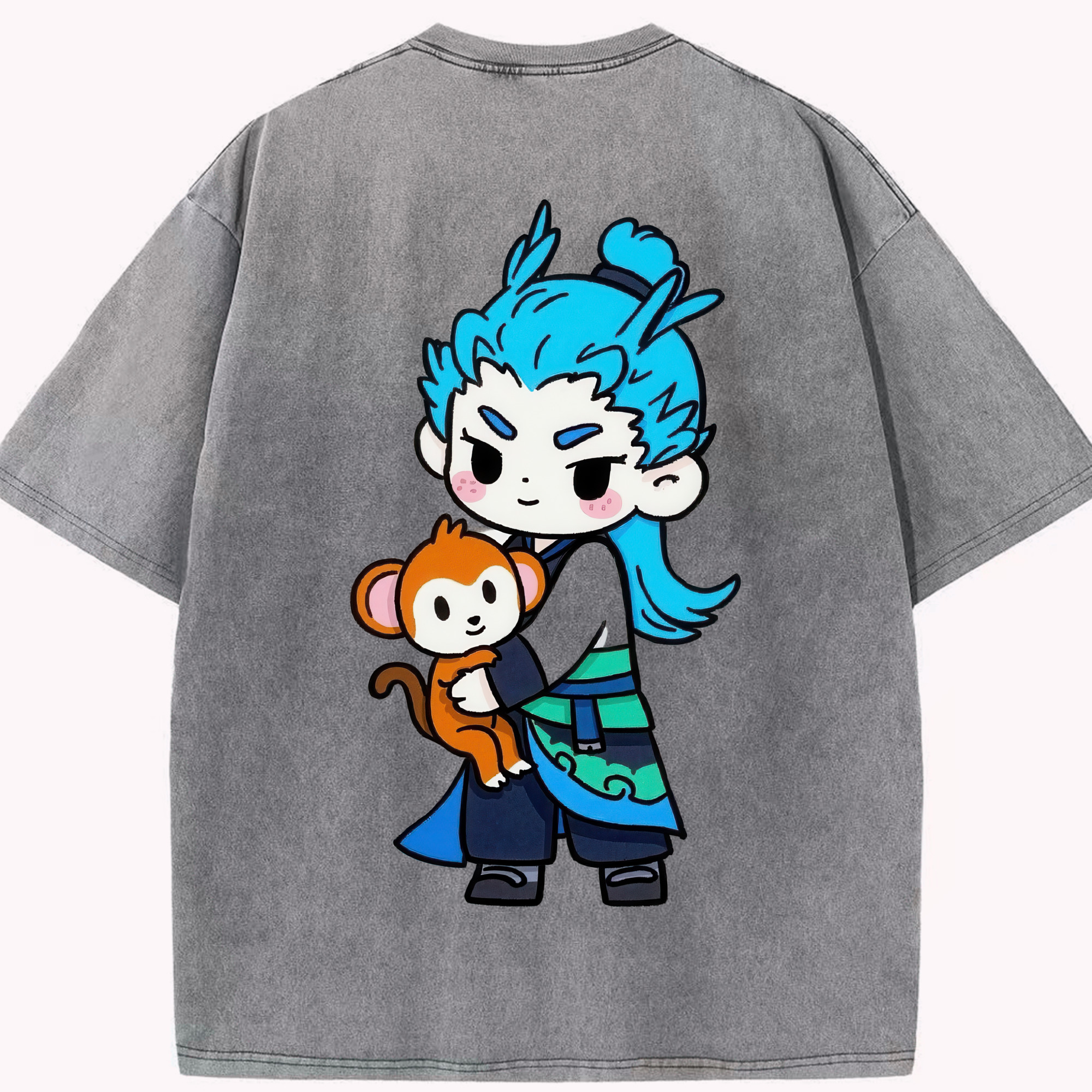 （画像用） Ne Zha 2 ナタ 魔童の大暴れ 綿100% ヴィンテージ風 半袖Tシャツ（背面プリント）